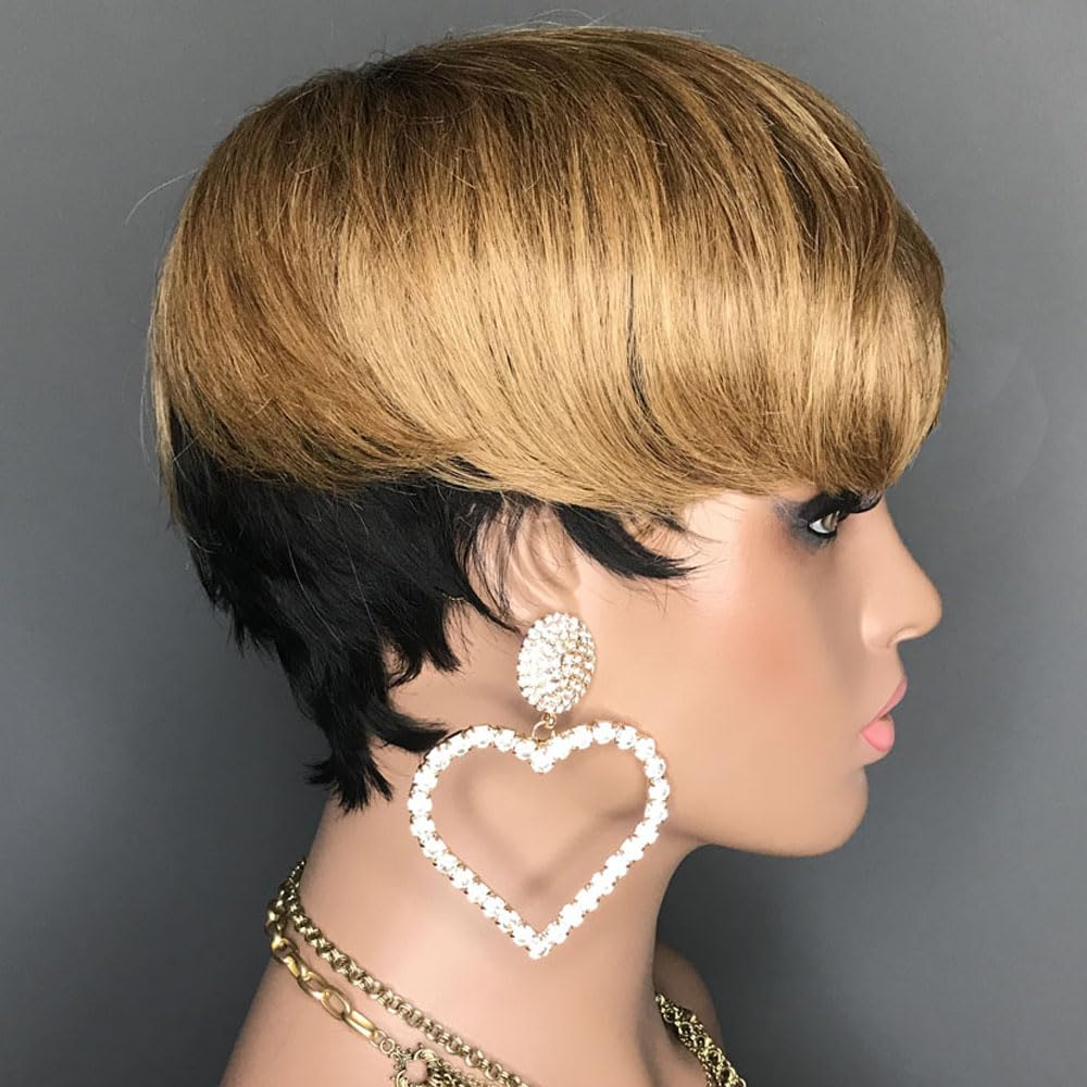 Hotkis Pixie Cut Wig Human Hair Blonde Short Human Hair Wigs For Black Women Short Wigs Human Hair Natural Straight Short Hair W