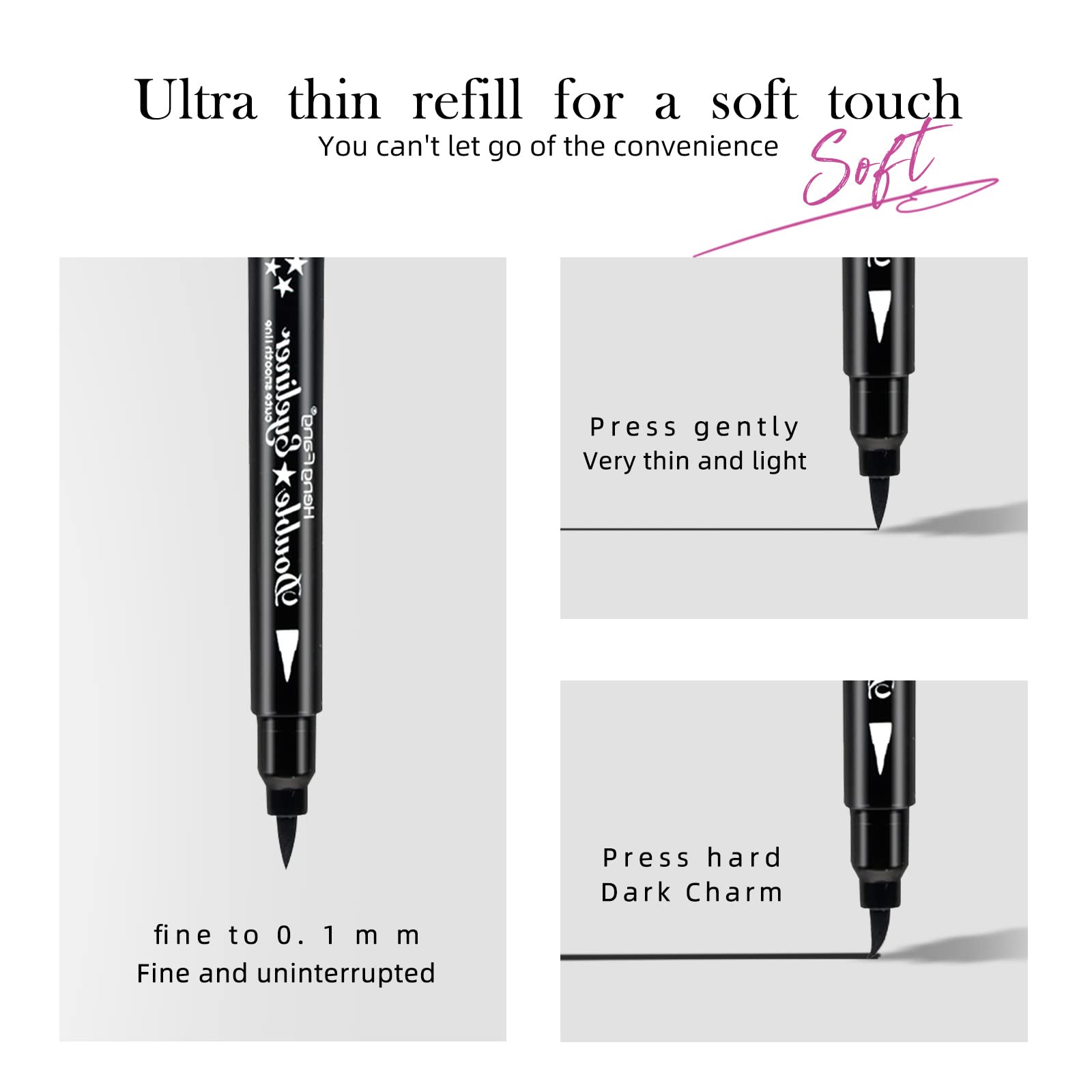 Lamuseland Eyeliner Stamp Wingliner, Waterproof Smudge-Proof Liquid Eye Liner Gel Pen Set, Long Lasting Heart Black Thin Double