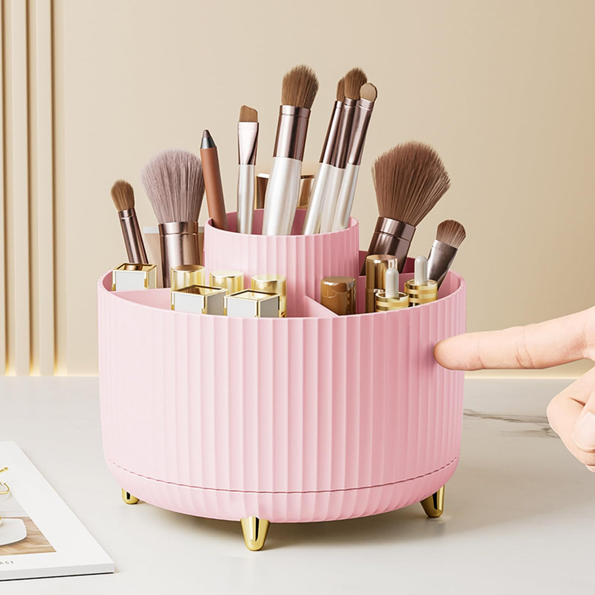 Diesisa Makeup Brush Holder Organizer,360 Rotating Makeup Brush Organizer,5 Slot Make Up Brushes Cup For Cosmetics, Nail Polish,