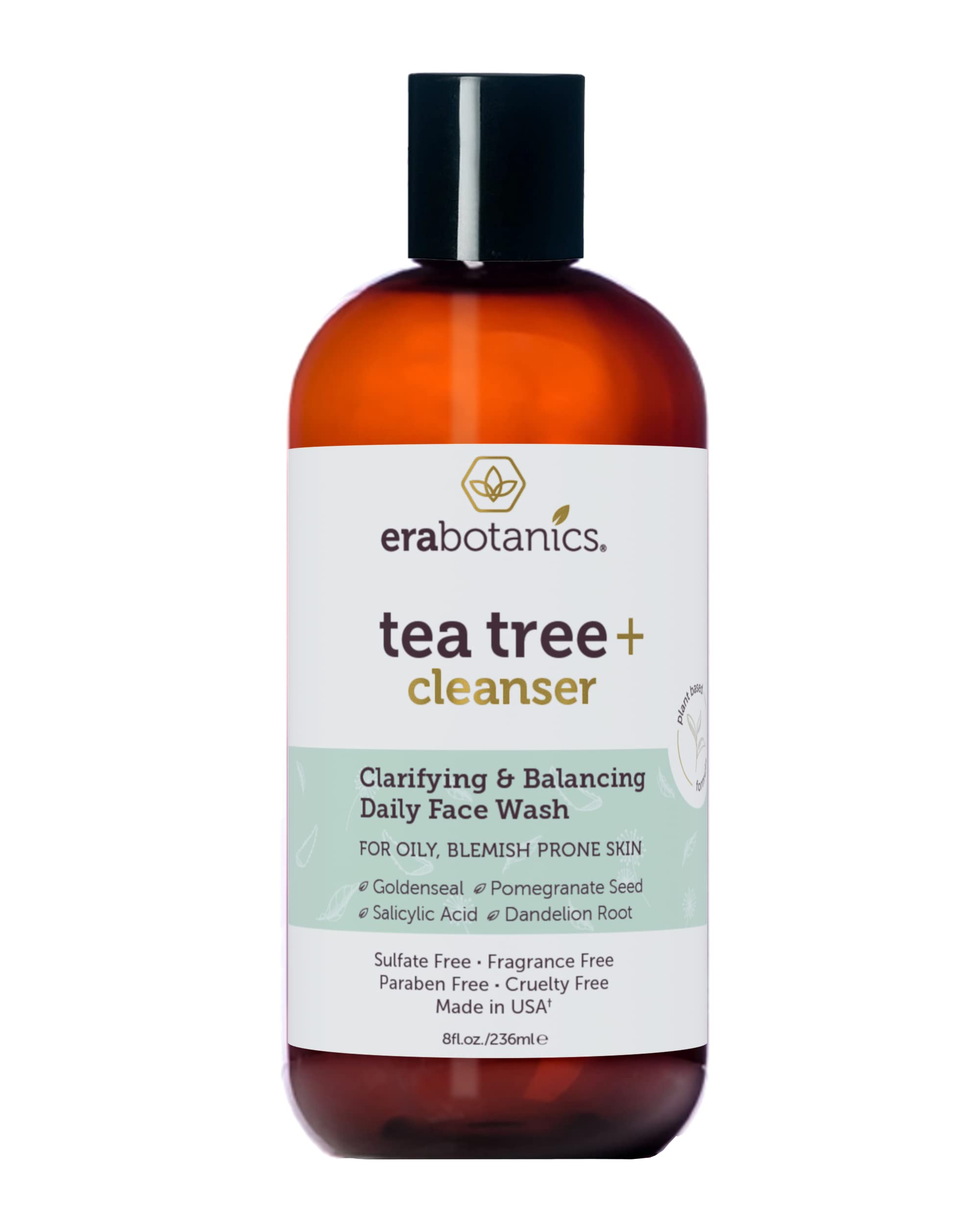 Era Organics Purifying Tea Tree Oil Face Wash - Balancing Cleanser for Oily, Blemish-Prone Skin with Salicylic Acid - Sulfate-Fr