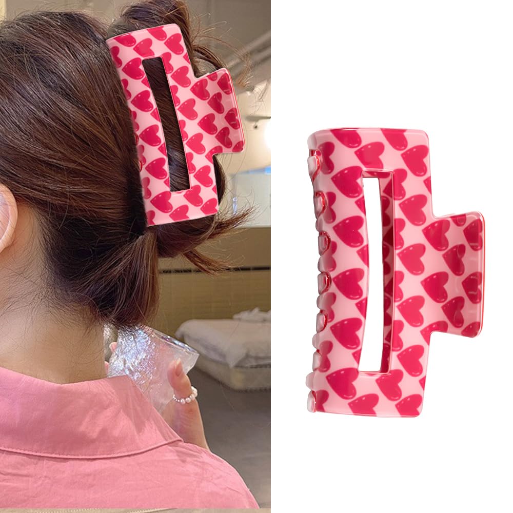 Valentine Hair Claw Clips for Women Large Pink Heart Hair Clips with Design for Thick Hair French Hair Barrettes Valentine's Day