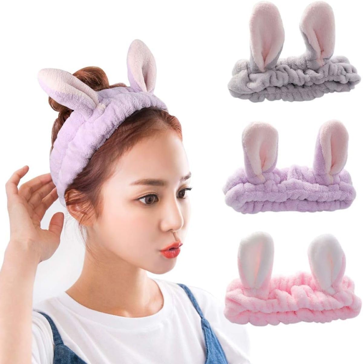 Srwopkray Plush Bunny Ear Headband For Girls & Women | Soft Velvet Spa Hairband For Washing Face, Makeup, Shower, Bath | Korean 