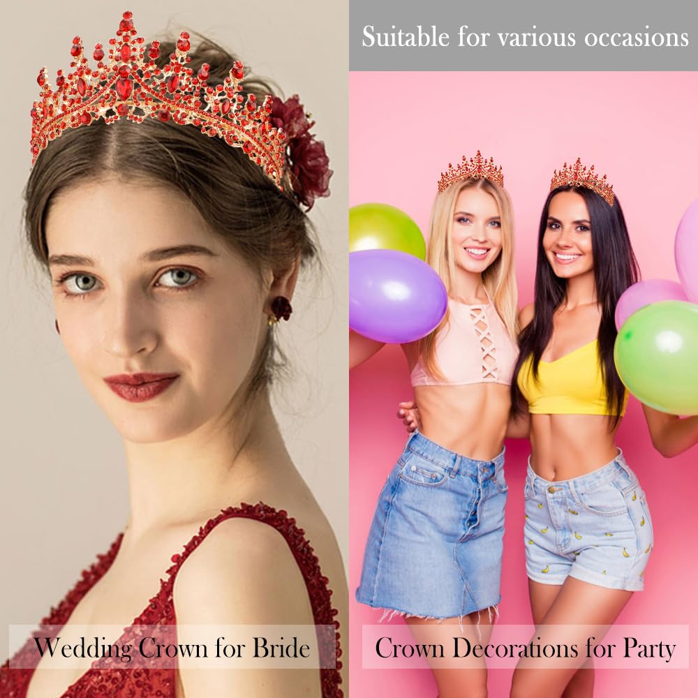 Atoden Birthday Girl Red Tiara Queen Crown Tiaras And Crowns For Women Girls Crystal Princess Tiara Rhinestone Headbands Quincea