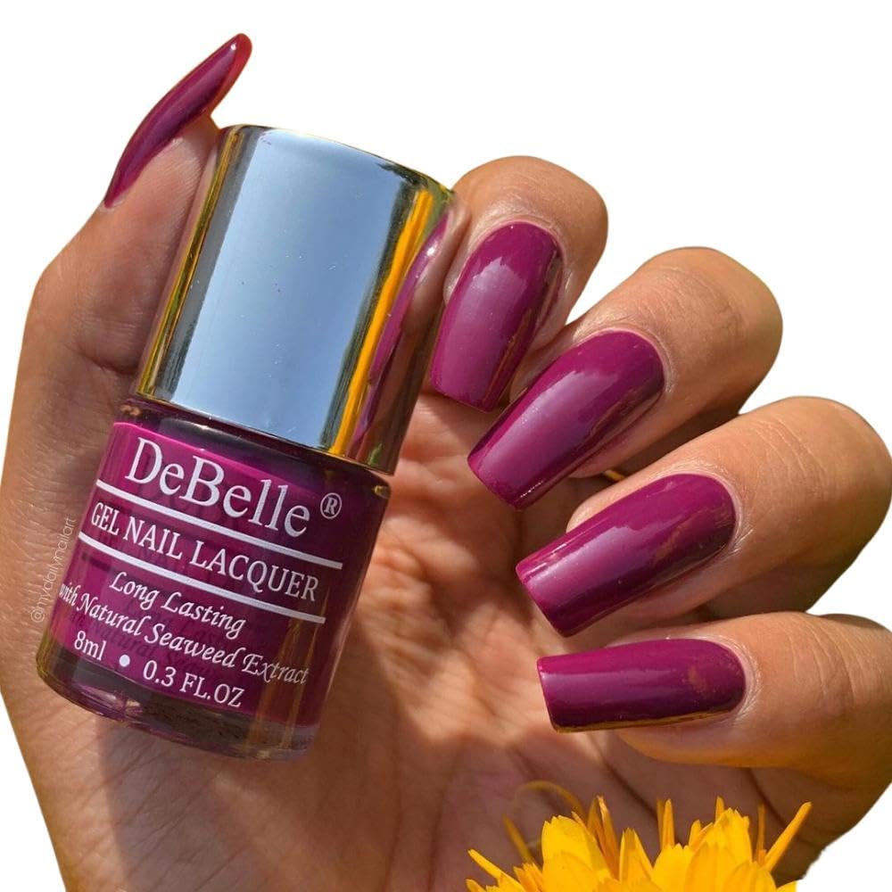 DeBelle Gel Glossy Finish Nail Polish Luxe Lotus (Dark Purple), 8 Ml  Enriched With Natural Seaweed Extract, Cruelty Free, Toxi