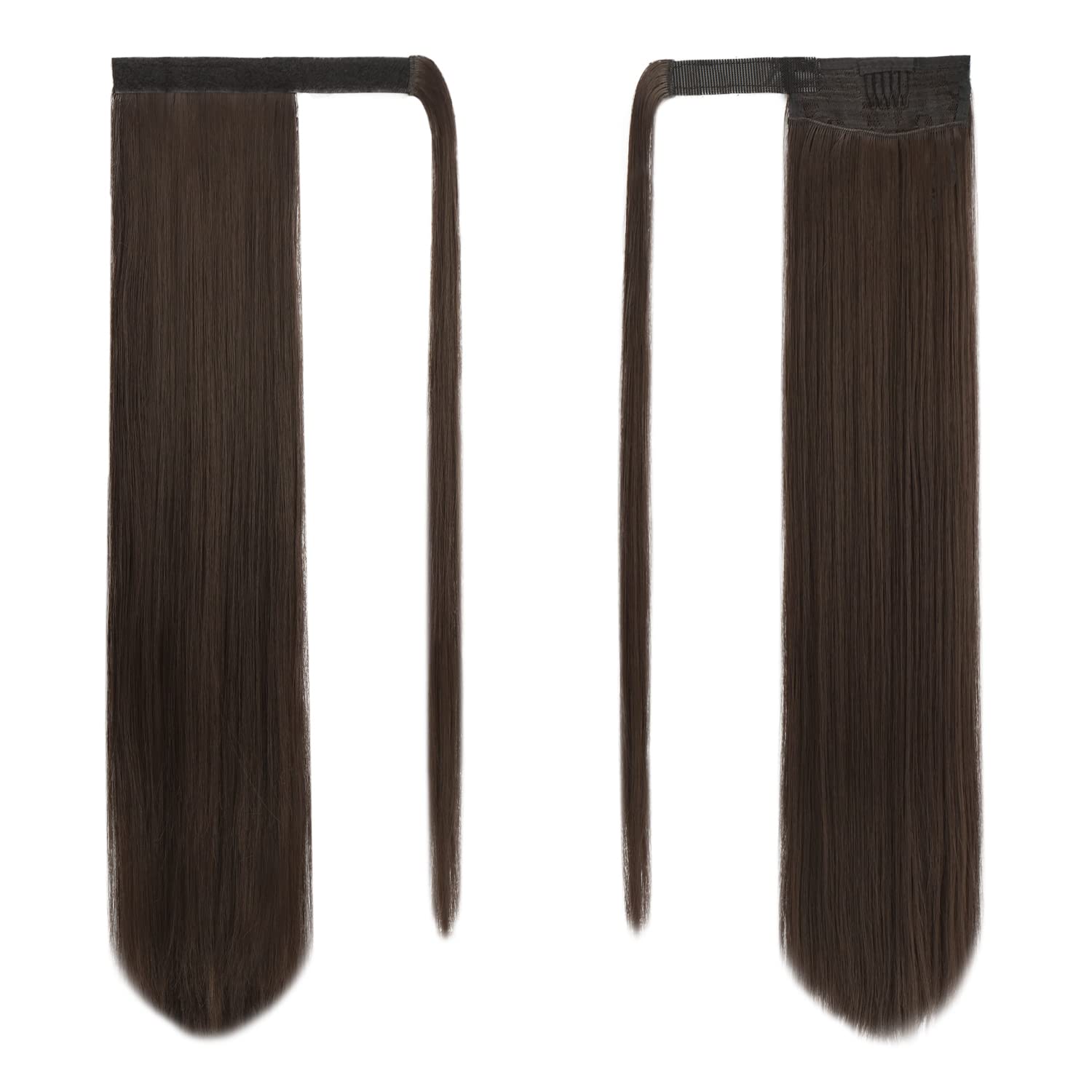 BARSDAR 24 inch Ponytail Extension Long Straight Wrap Around clip in Synthetic Fiber Hair for Women - Dark Brown