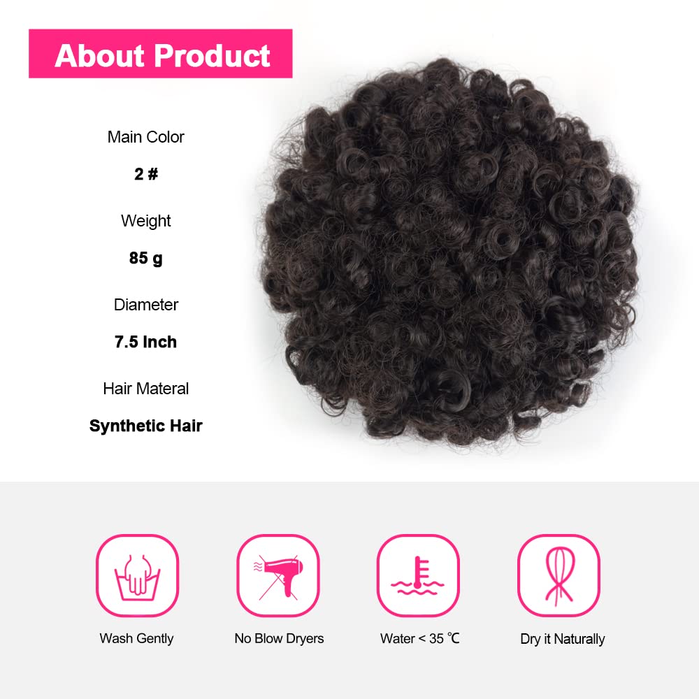 Yinmei Baibian Curly Wavy Afro Puff Drawstring Ponytail Hair Extension For Black Women Loose Wave Natural Black Short Mini Hair