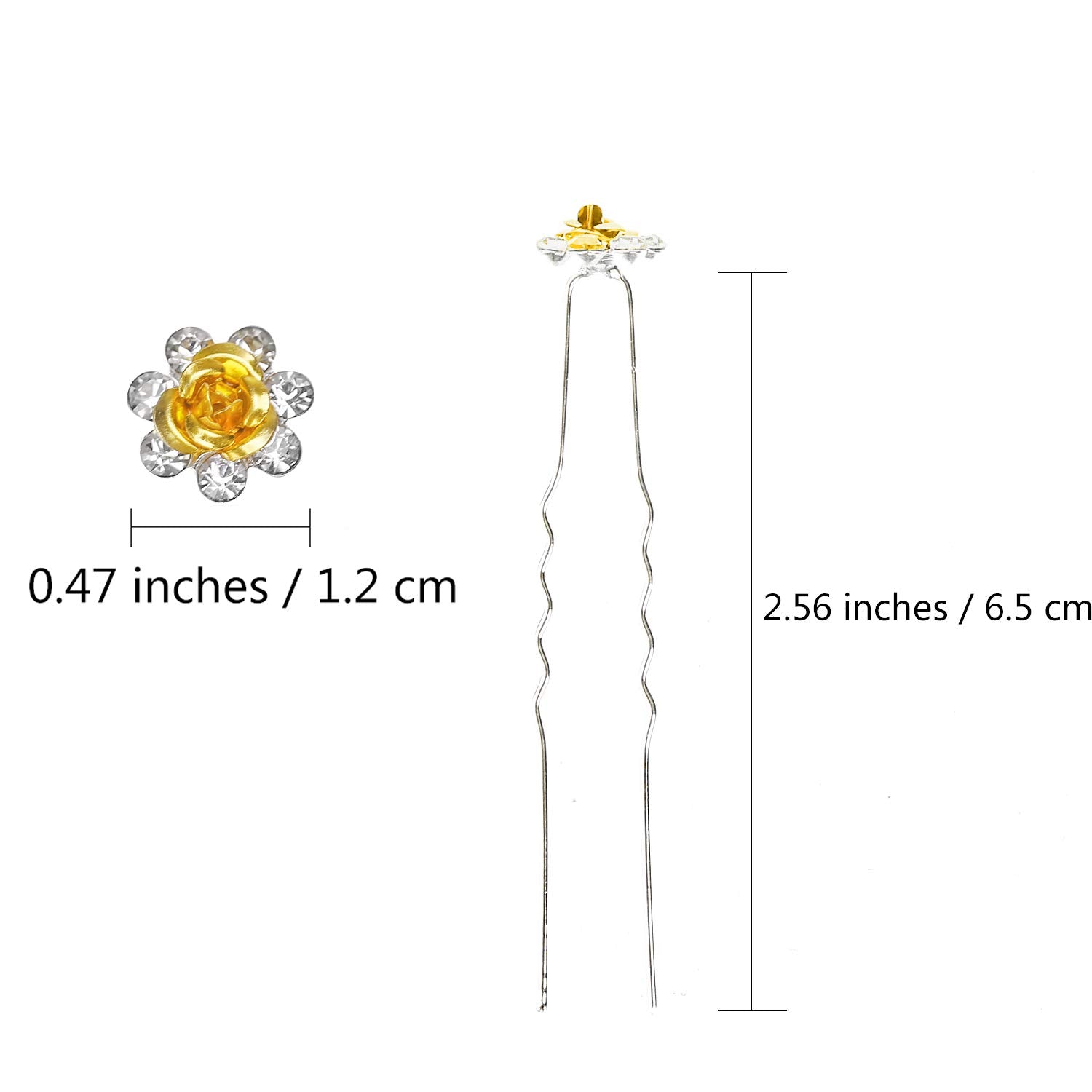 Betiteto 40 Pcs U-Shaped Flower Rhinestone Hair Pins Crystal Hair Accessories For Bridal Wedding Party Girls' Sweet Sixteen (Yel