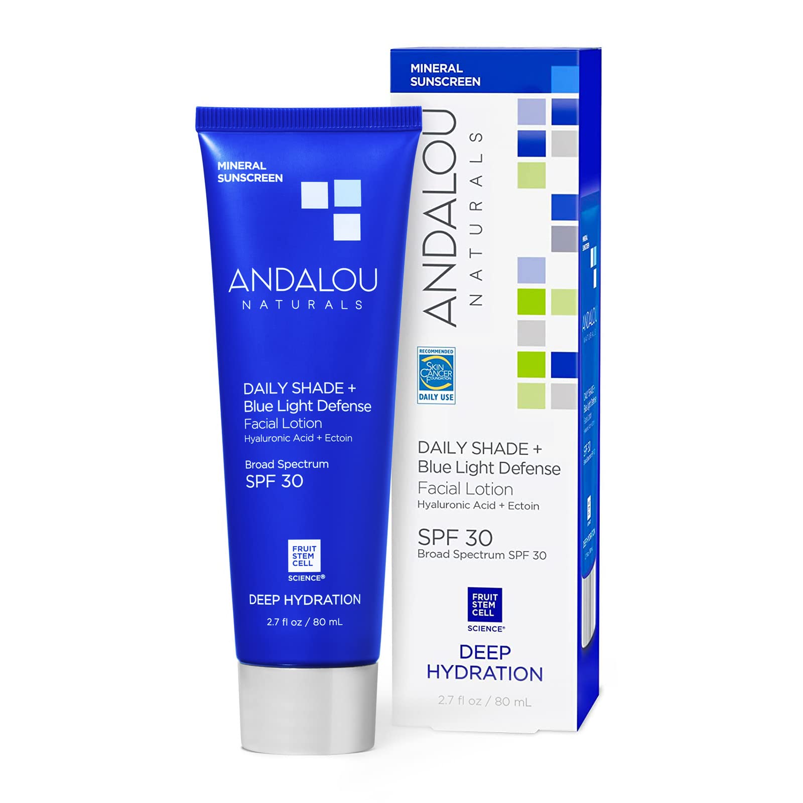 Andalou Naturals Face Sunscreen, Spf 30 Daily Shade + Blue Light Defense Facial Lotion, Broad Spectrum Protection, Deeply Hydrat