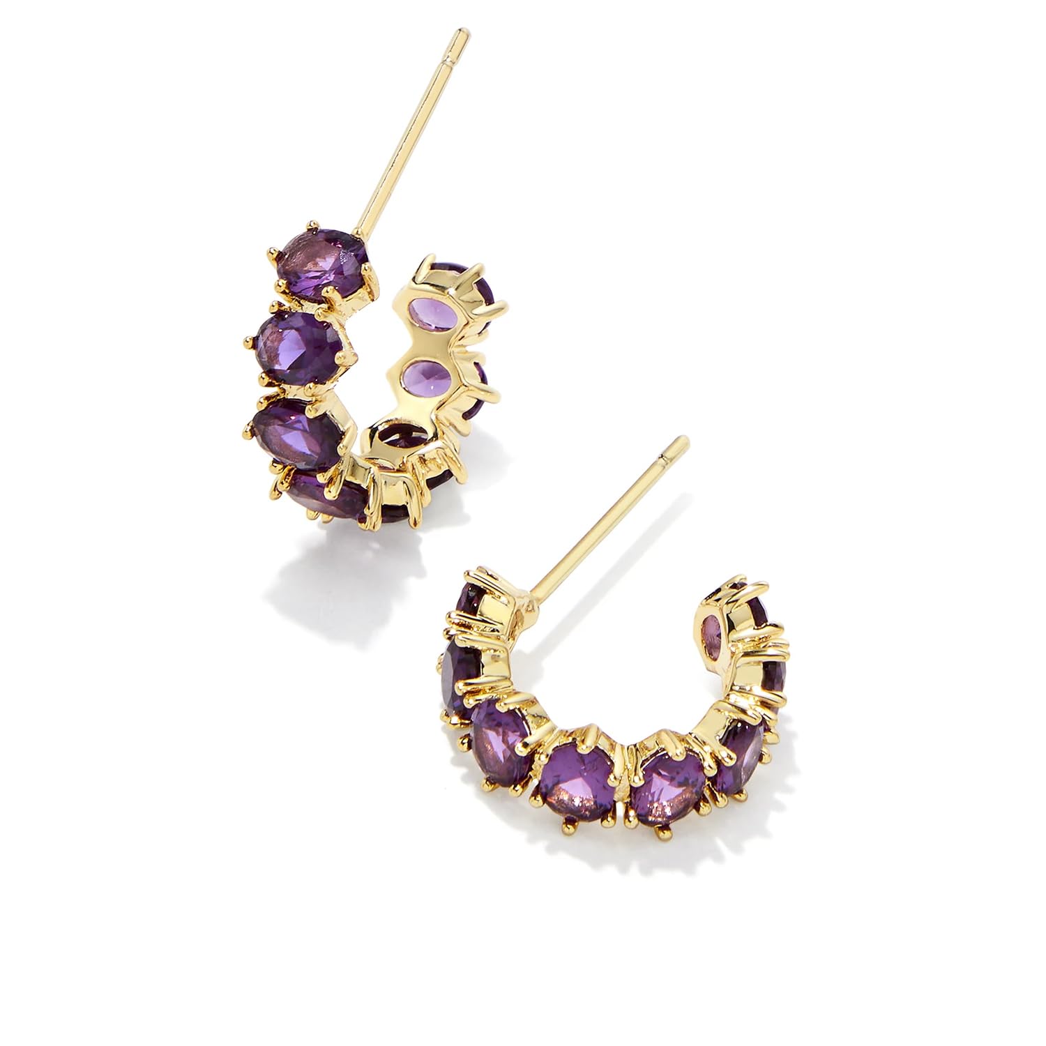 Kendra Scott Cailin 14k Gold-Plated Brass Crystal Huggie Earrings in Purple Crystal, Fashion Jewelry For Women