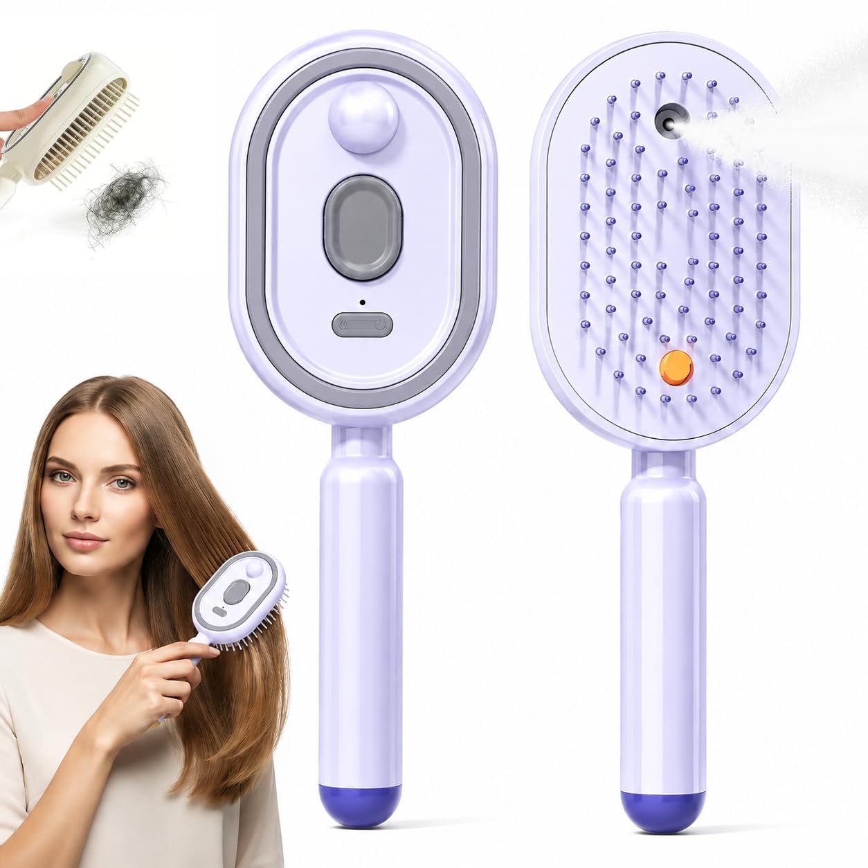 2026 New Electric Spray Hair Comb, 3in1 Electric Steam Brush for Hair, Rechargeable Hair Straightener Brush with Detangling Co