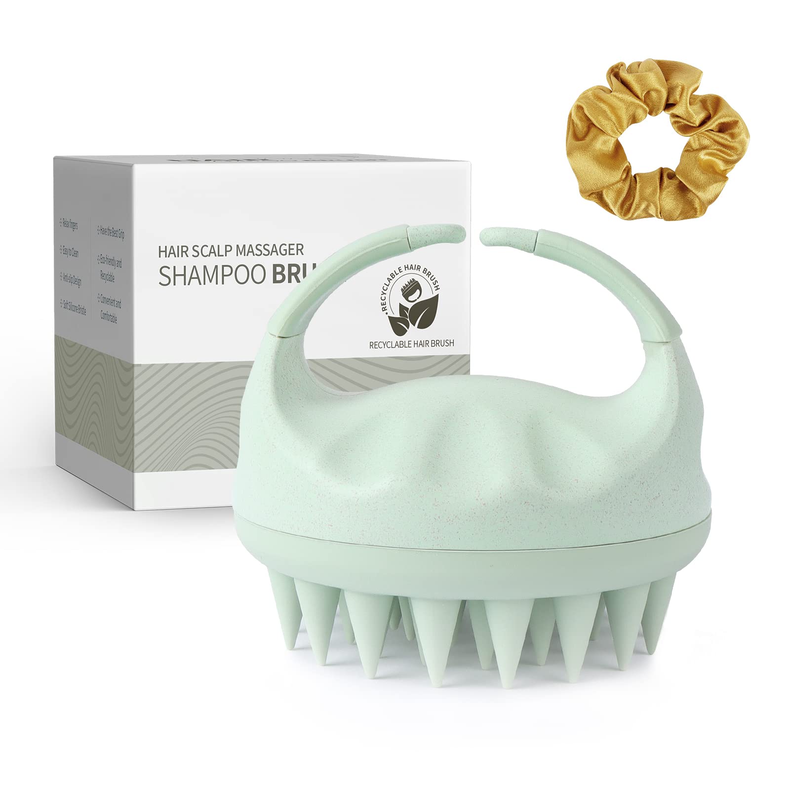 Sndyi Scalp Massager Shampoo Brush - Soft Silicone Bristles, Green, 2 Count for Dandruff Removal & Hair Growth