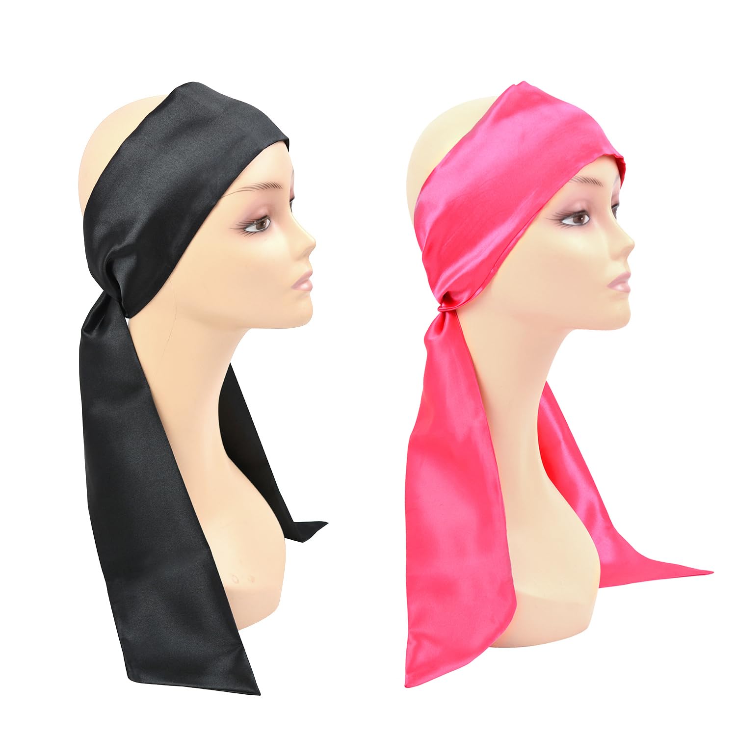YTBYT Wig Grip Band Soft Satin Scarf Fashion Headbands for Lace Frontal Wigs Fixing Makeup Sports Yoga Facial (2 Pcs, Black+Pink