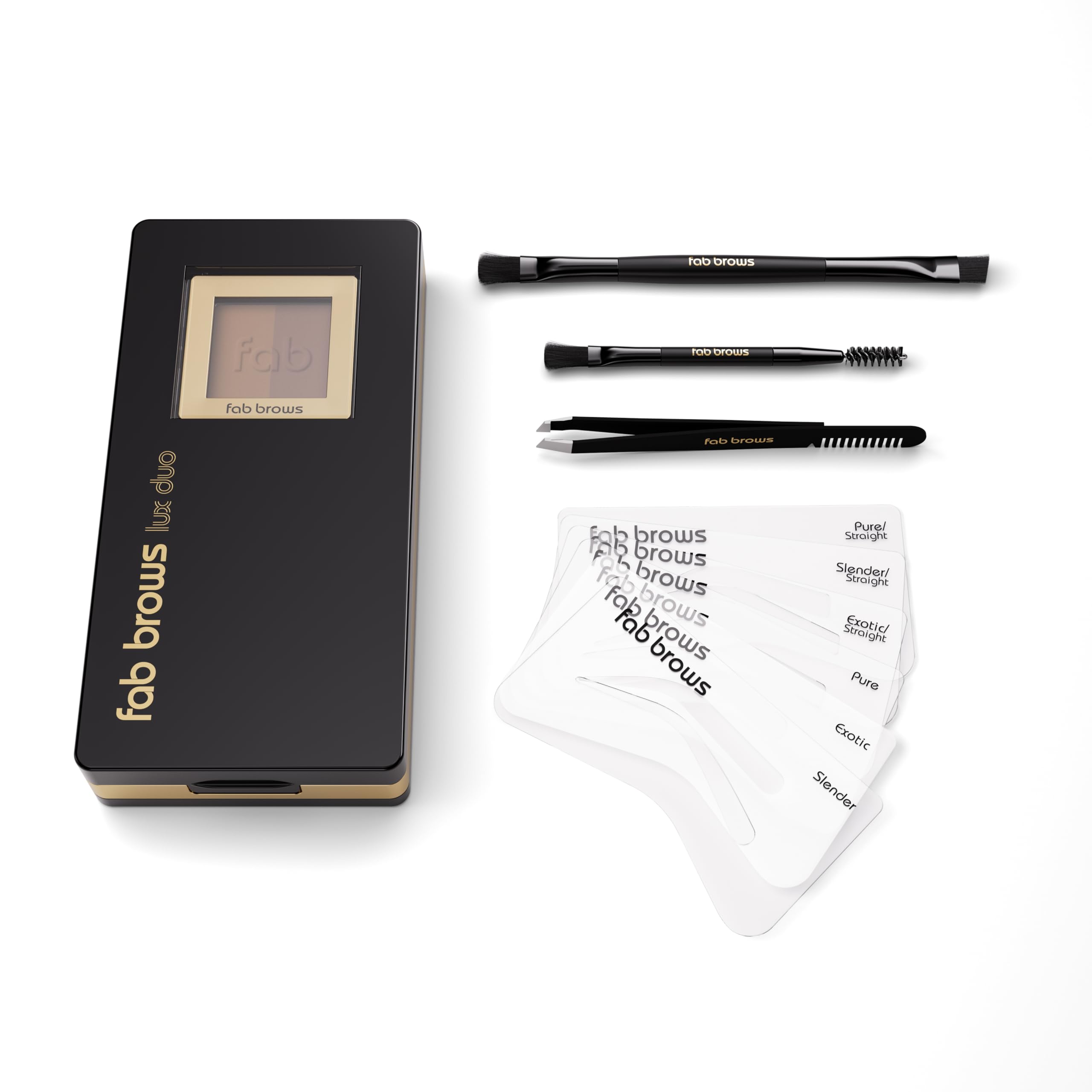 Fab Brows Lux Duo Stencil Eyebrow Kit - The Ultimate Brow Stencil Kit With Duo Brow Powder, Highlighter Powder, Stencil Shapes,
