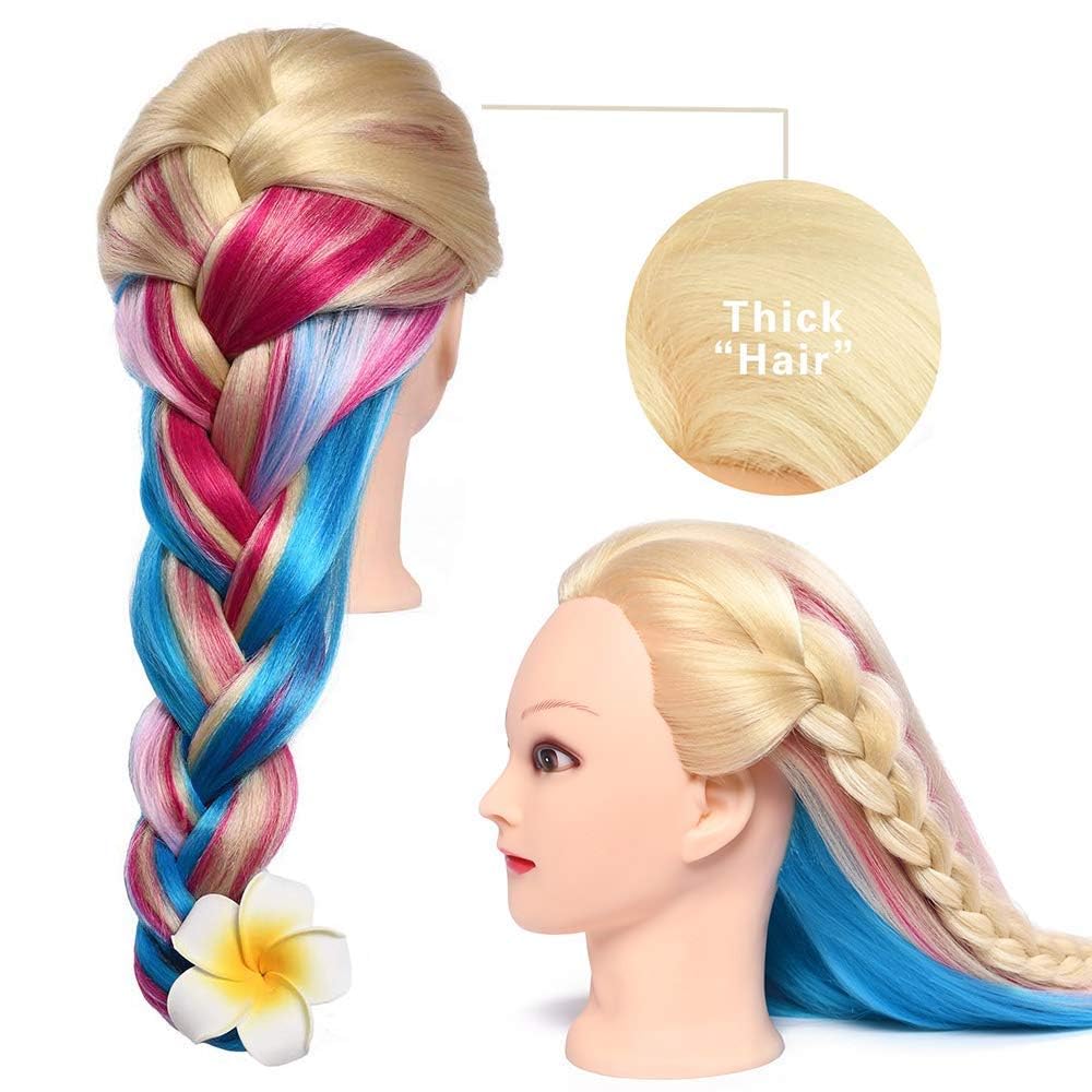 Mannequin Head with Hair, MYSWEETY 29 Inch Colorful Hair Mannequin Head Hairdressing Practice Training Doll Heads Cosmetology Ha