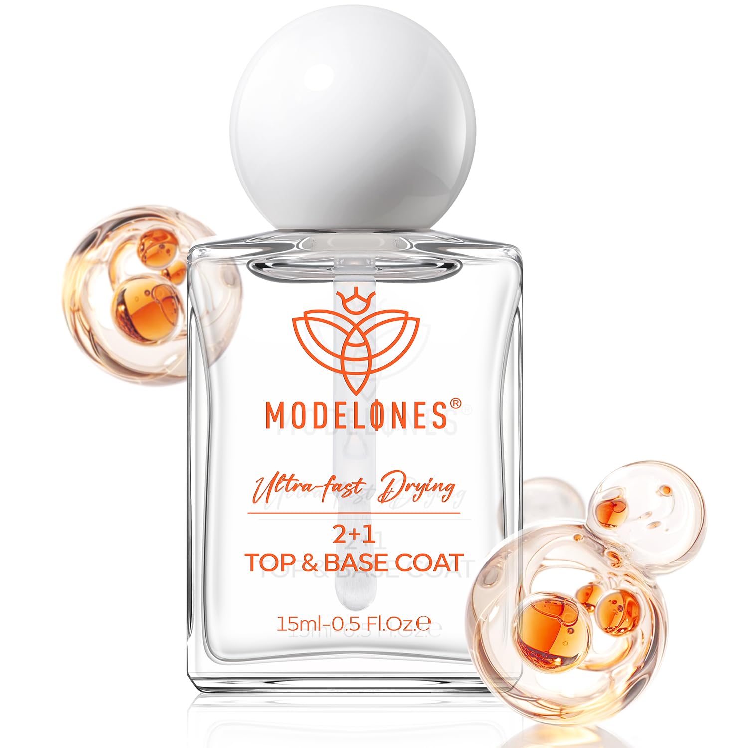 modelones 3-in-One Top Coat and Base Coat Nail Polish, Nail Strengthener, 15 Ml Clear Nail Polish Quick Dry Long Lasting Shine C