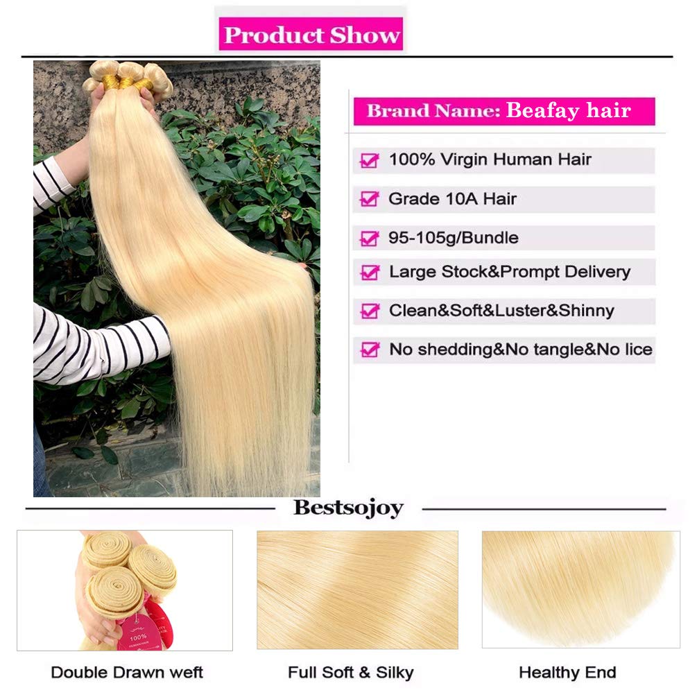 613 Blonde Bundles With Closure Brazilian Blonde Human Hair Body Wave 613 3 Bundles With 4  4 Lace Closure 100% Brazilian Virgin