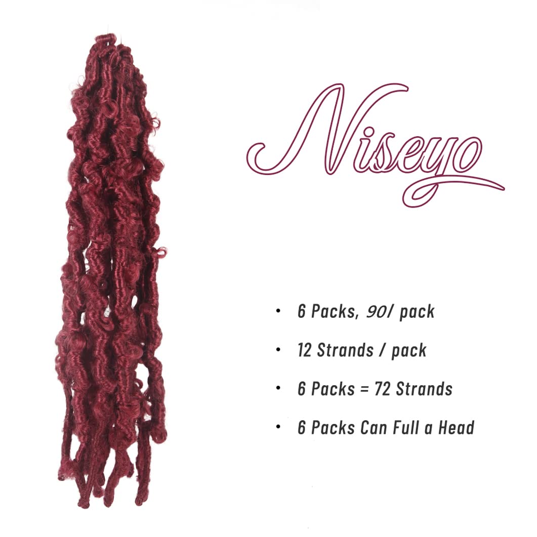 Niseyo 10 Inch Soft Butterfly Locs Crochet Hair 6 Packs Handmade Pre Looped Burgundy Distressed Faux Locs Crochet Butterfly Brai