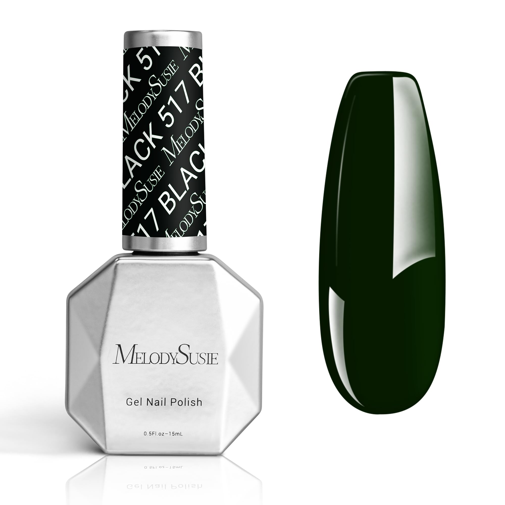 MelodySusie Black Gel Nail Polish, 15ml Gel Nail Polish Blackish Green Color 517, Soak Off UV LED Nail Lamp Gel Polish Nail Art 