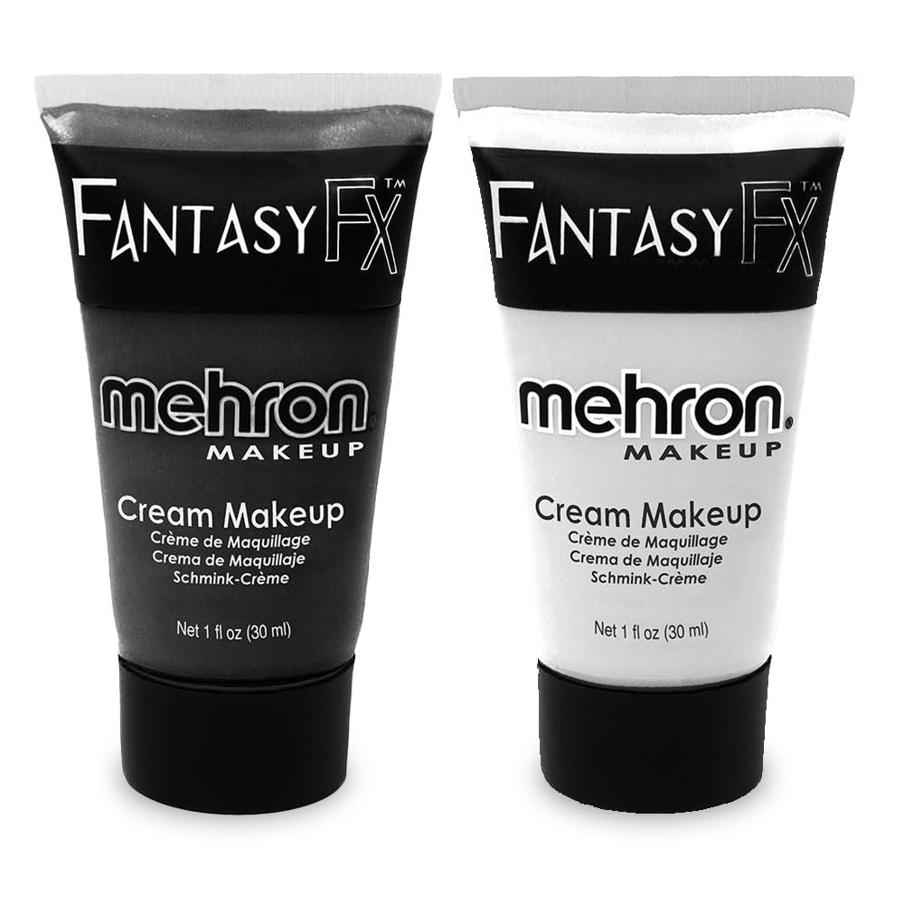 Mehron Makeup Fantasy F/X Water Based Face & Body Paint Black And White Face Paint Bundle