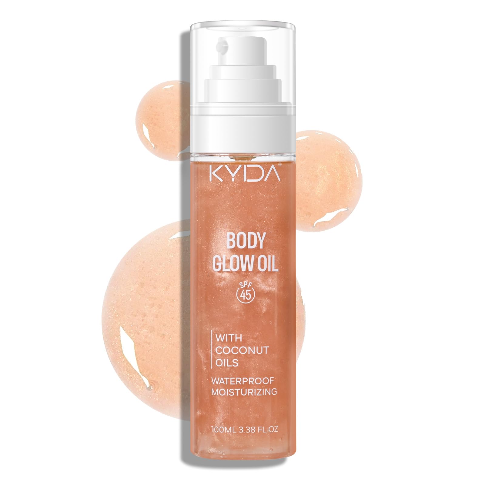 Sunscreen Body Glow Oil, Broad Spectrum SPF 45, Lightweight Water Resistant Shimmering Body Oil with Rose Gold Mica, Moisturizin