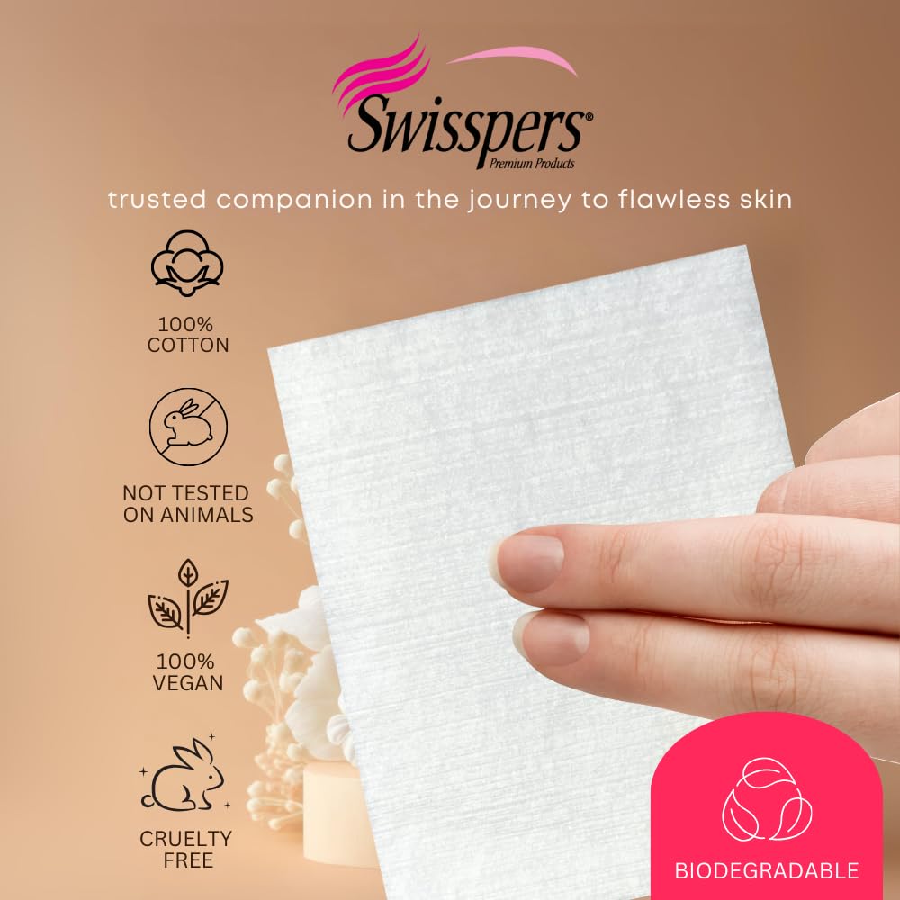 Swisspers Premium Facial Cleansing Pad, 100% Cotton, Ultra Soft, Extra Large, 50 White Pads Per Reclosable Bag, 6 Bags (300 Pads
