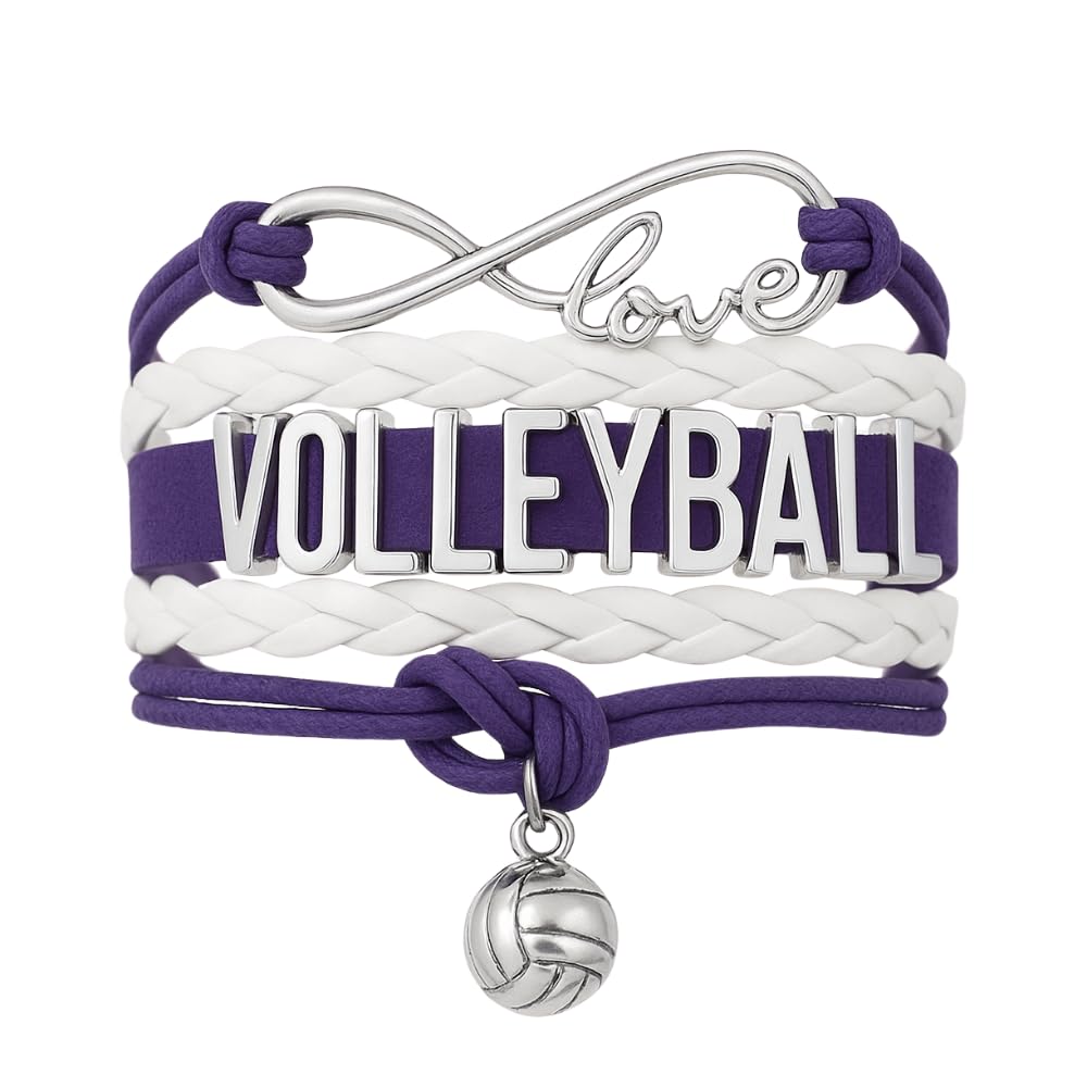 Sportybella Volleyball Bracelet, Purple and White Adjustable Infinity Love Charm Bracelet, Volleyball Jewelry and Accessories, G