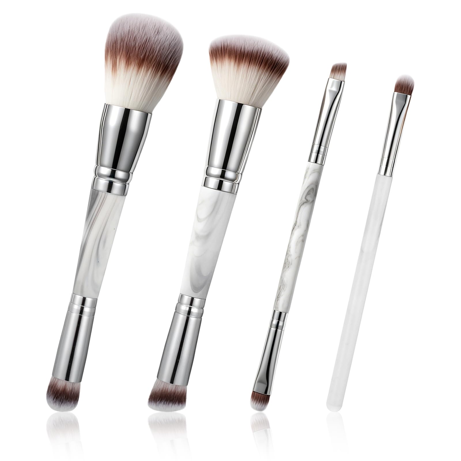 4 PCS Gray DualEnded Makeup Brushes Set, Professional DualEnded Foundation Contour Power Face Eyeshadow Brush Set Soft Vegan S