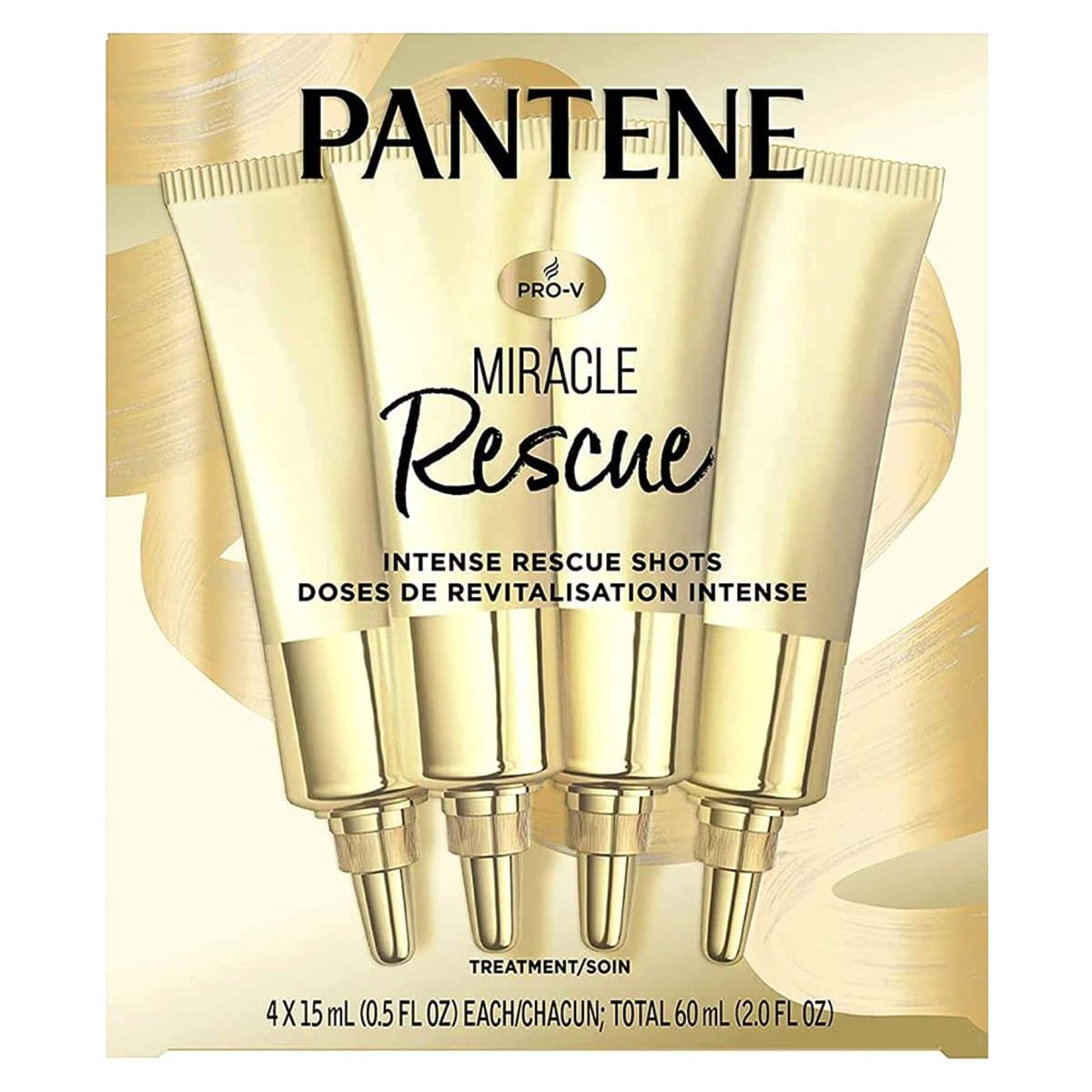 Pantene Hair Mask for Dry Damaged Hair, Deeply Moisturizing and Weightless, Miracle Intense Rescue Shots, Paraben Free, 4ct, 2.0