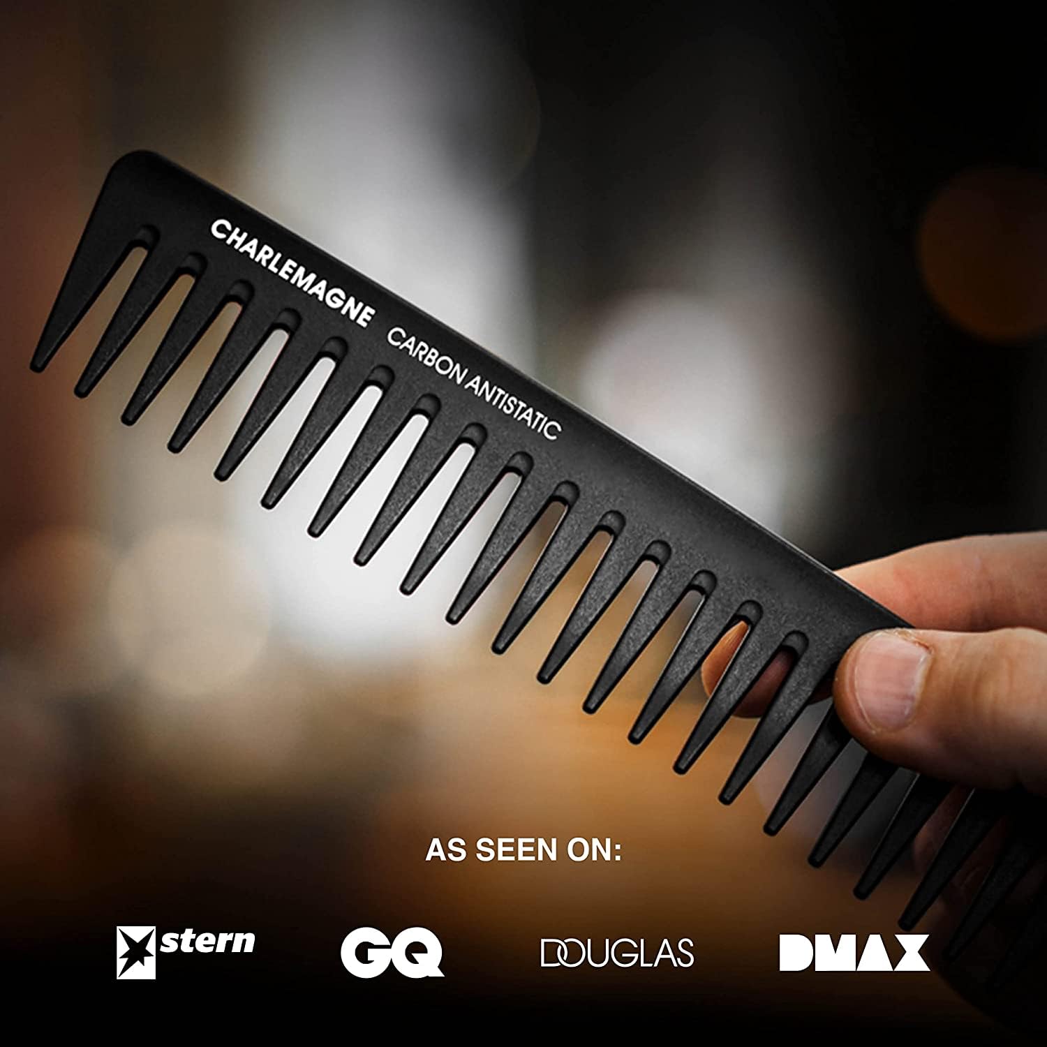 Charlemagne Men's Styling Comb | Shatterproof Premium Carbon Comb for Hair and Beard | 19 cm Coarse Teeth | Antistatic Styling H