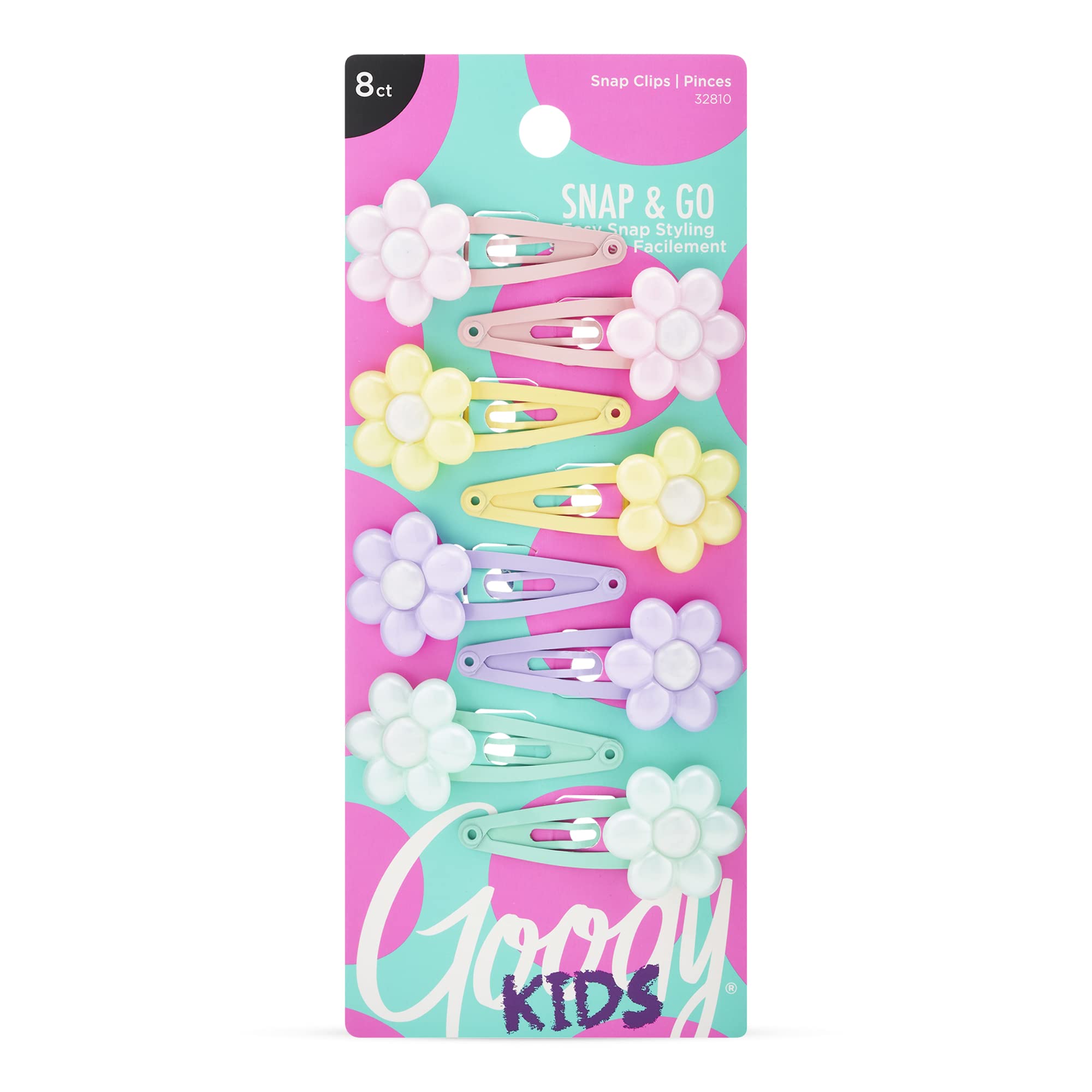 Goody Kids Mini Epoxy Contour Snap Clips - 8 Count, Daisy Charm - Just Snap Into Place - Suitable For All Hair Types - Pain-Free