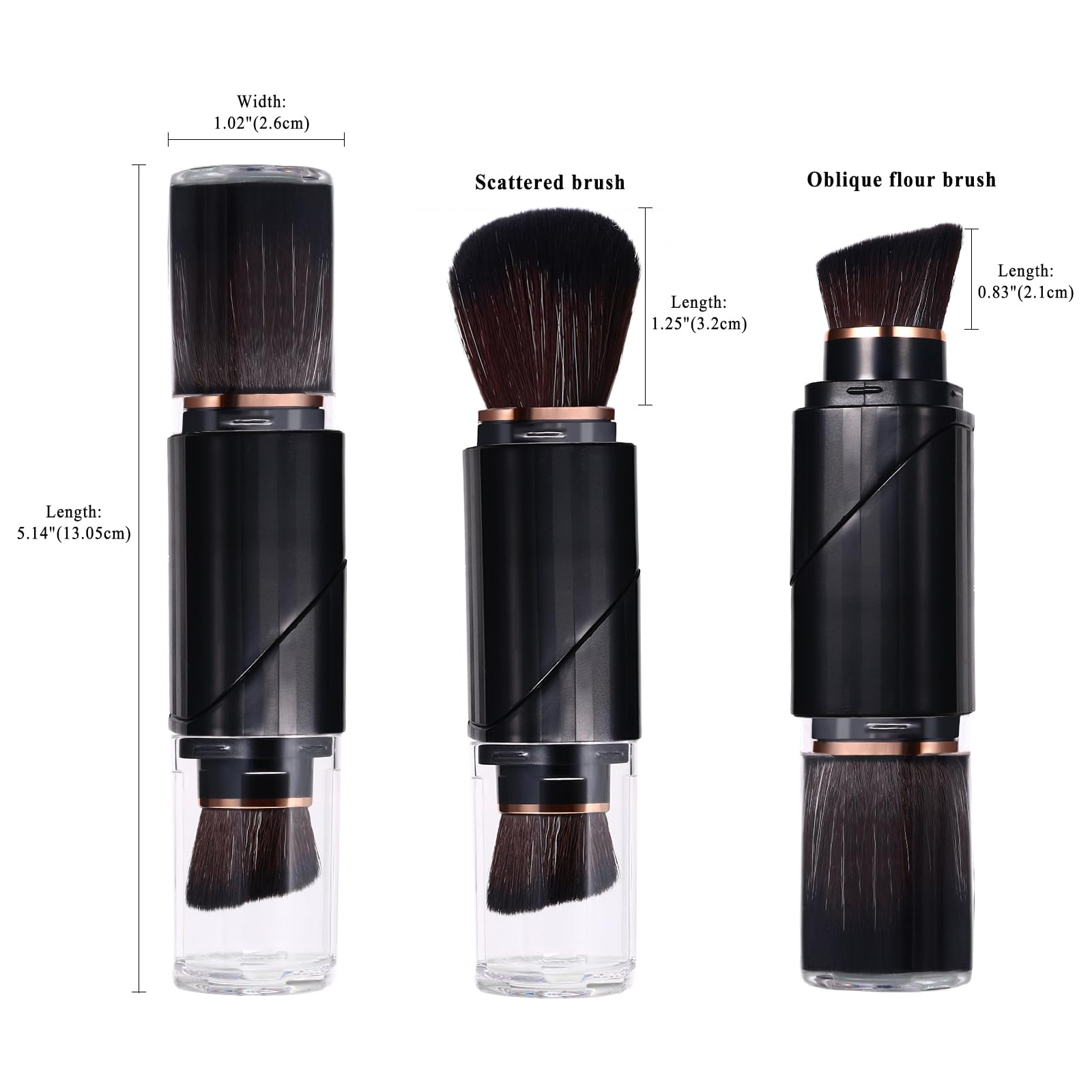 Vtrem Retractable Travel Makeup Brush: Black Kabuki Double-Ended Foundation Blush Brushes Mini Compact Face Brush With Cover Hig