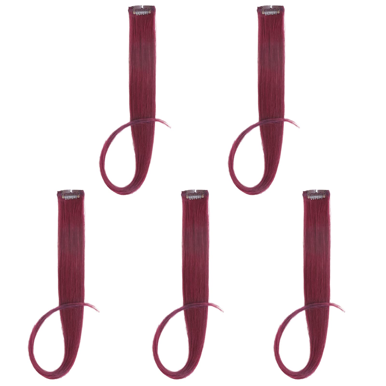 Flying Beauty Burgundy Hair Extensions 18 Inches 5 Pcs Colored Party Highlights Straight Hair Clip In Human Hair Extensions In M
