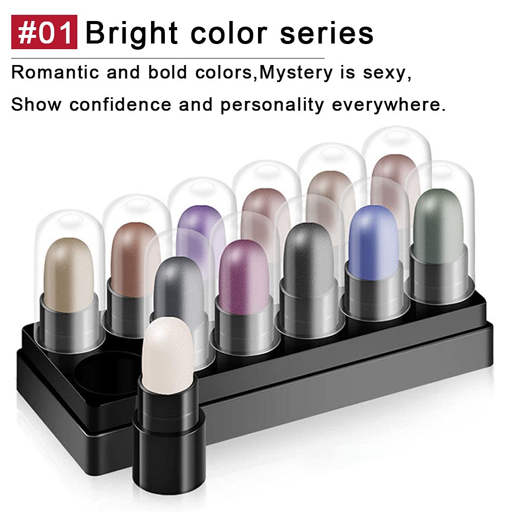 Amy'S Diary 12 Colors Glitter Eyeshadow Stick Pen Makeup Set, Smoky Eye Shadow Pencil Crayon Dnm Waterproof Gold Gray Silver Whi