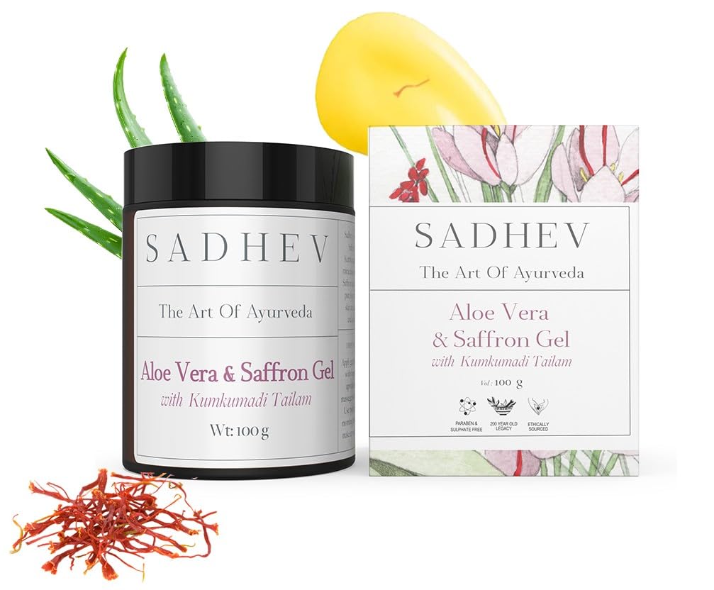 Sadhev Aloe Vera & Saffron Gel With Kumkumadi Tailam | Lightweight Brightening Face Moisturiser | Reduces Dark Spots & Pigmentat