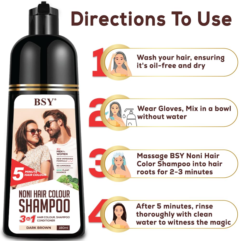 Bsy Noni Hair Color Shampoo - 6 Fl Oz - Pump Pack | No Ammonia | 3 In 1 - Hair Dye Shampoo, Conditioner For Women | Noni Fruit H