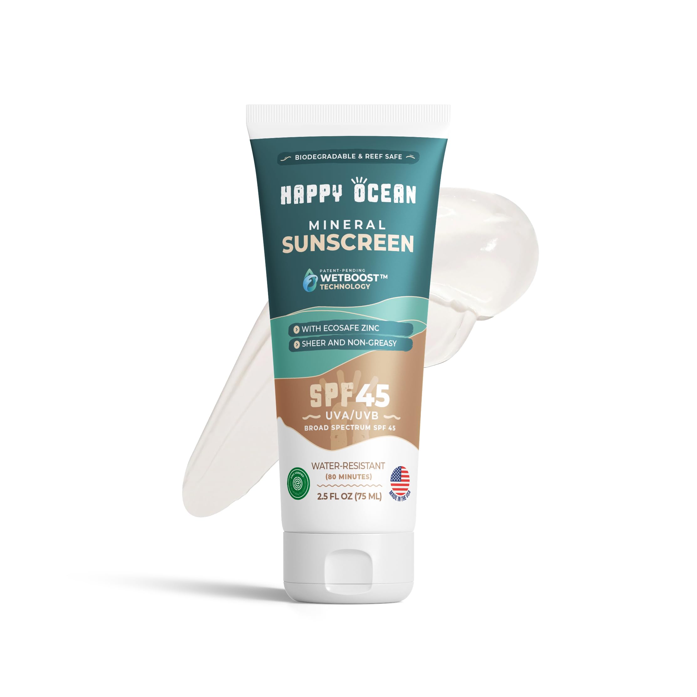 Spf 45 Biodegradable Mineral Sunscreen For Face & Body, Non Toxic Organic Sunscreen, Non Nano Zinc Oxide Sunscreen Coral Reef Sa