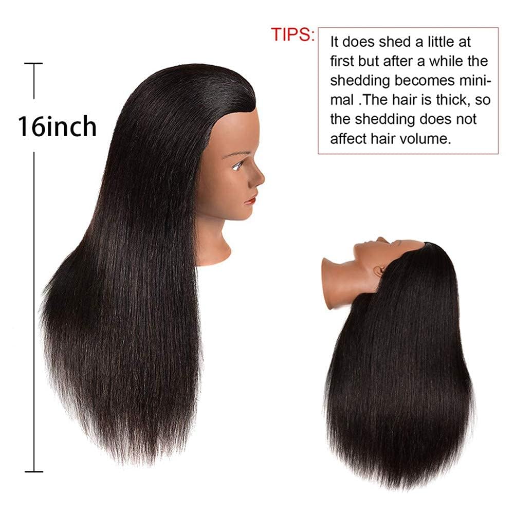 Mankainhead Mannequin Head With 100% Real Hair, 16 Inch Hairdresser Cosmetology Manikin Head Training Practice Brading Doll Head