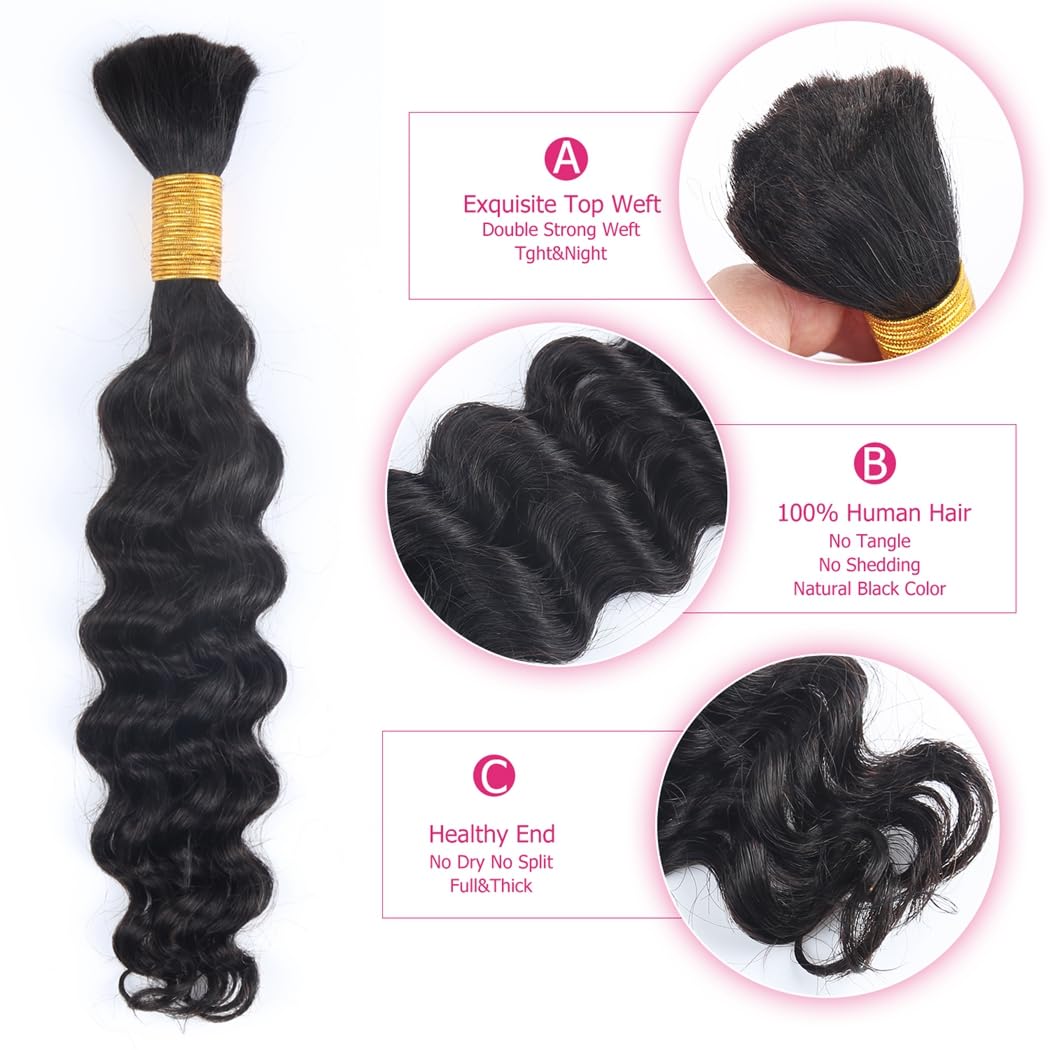 Odir 16 Inch Deep Wave Bulk Human Hair For Braiding No Weft 100% Unprocessed Brazilian Curly Braiding Human Hair Extensions Wet