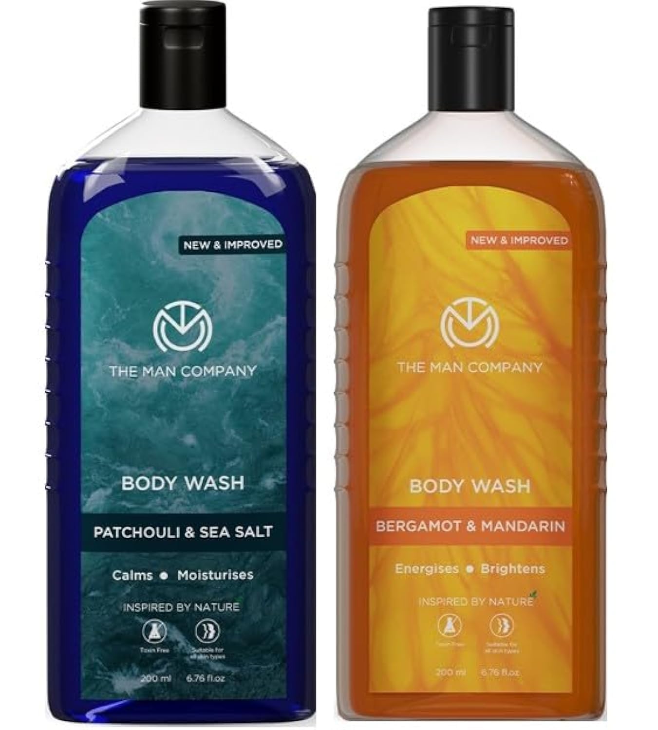 The Man Company Shower Power Duo | Patchouli & Sea Salt For Deep Moisturization & Smooth Skin | Bergamot & Mandarin For Glowing 