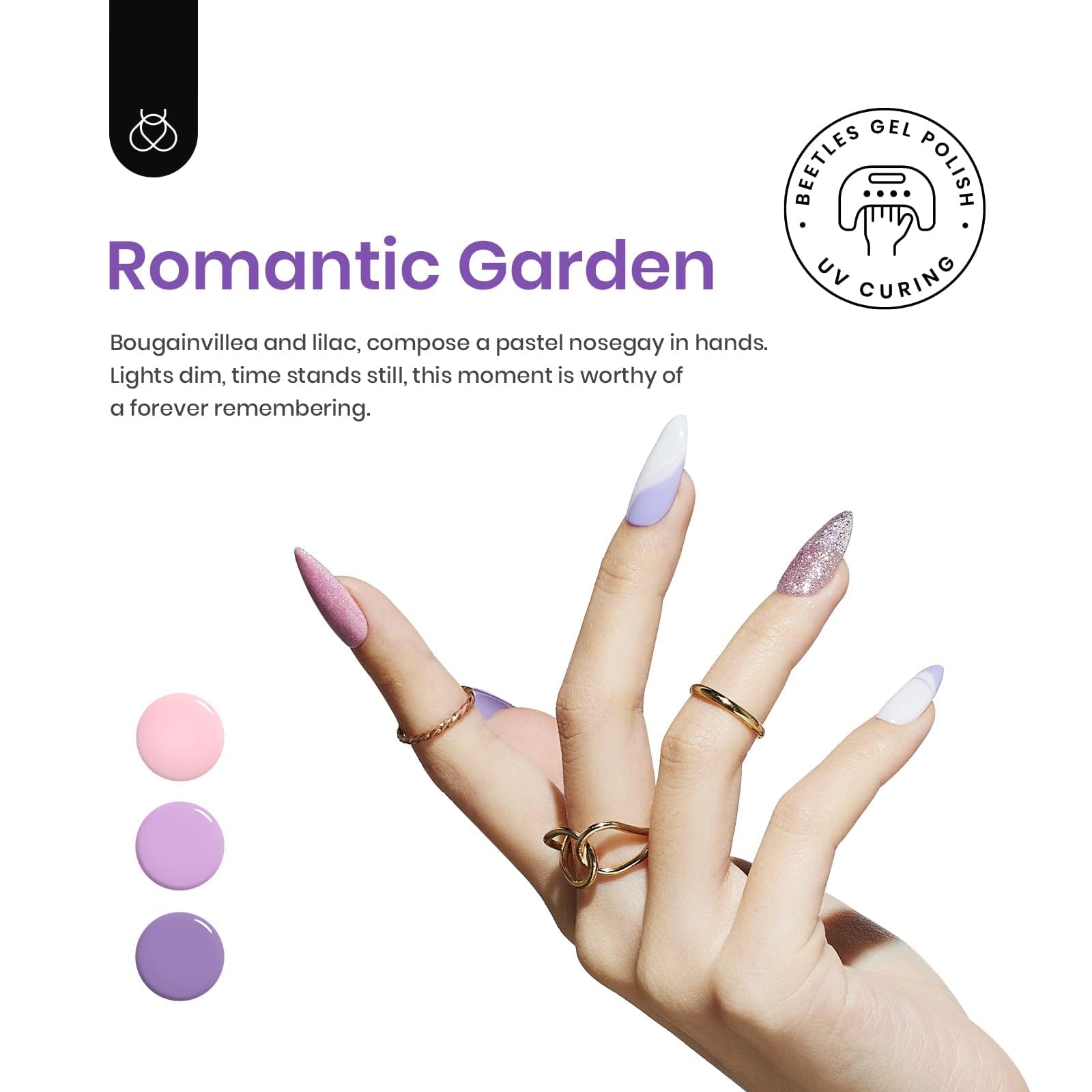 Beetles Purple Gel Nail Polish Set, 6 Colors Spring Glitter Pink Milky White Romantic Garden Collection Gel Polish, Soak Off Uv