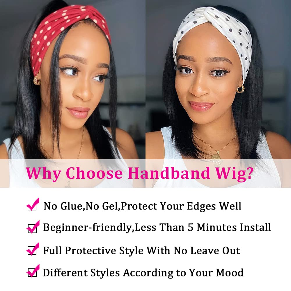 AISI Bob Headband Wig Human Hair Short Bob Wigs Headband Wigs For Black Women Straight Human Hair Wigs Bob Headband Wigs 150% De