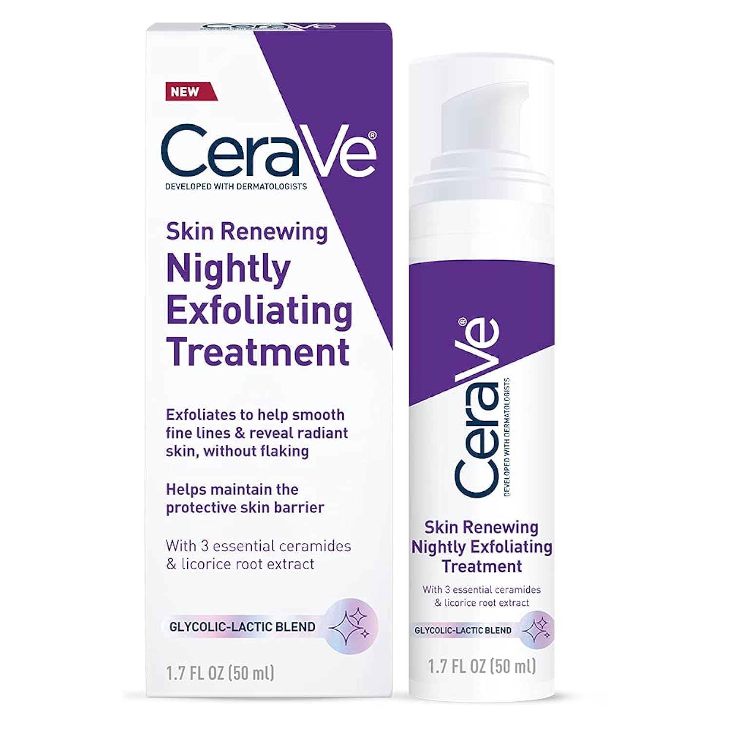 CeraVe Skin Renewing Nightly Exfoliating Treatment, Anti Aging Serum With 5% Blend Of Glycolic Acid & Lactic Acid, Wrinkles & Da
