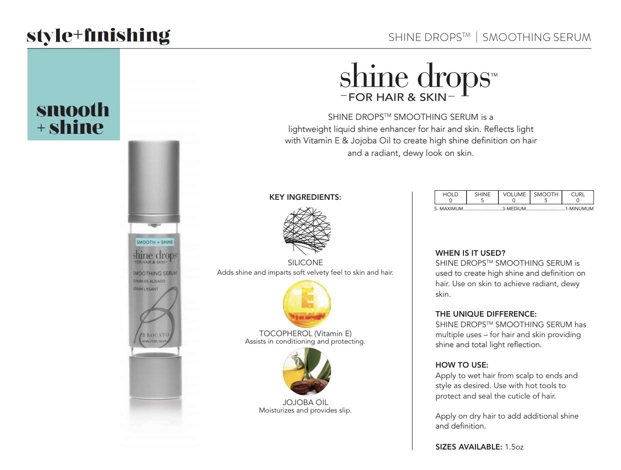 Brocato Shine Drops Smoothing Serum: Liquid Smoother and Shine Enhancer for Dry, Damaged Hair and Skin - Anti Frizz Control and