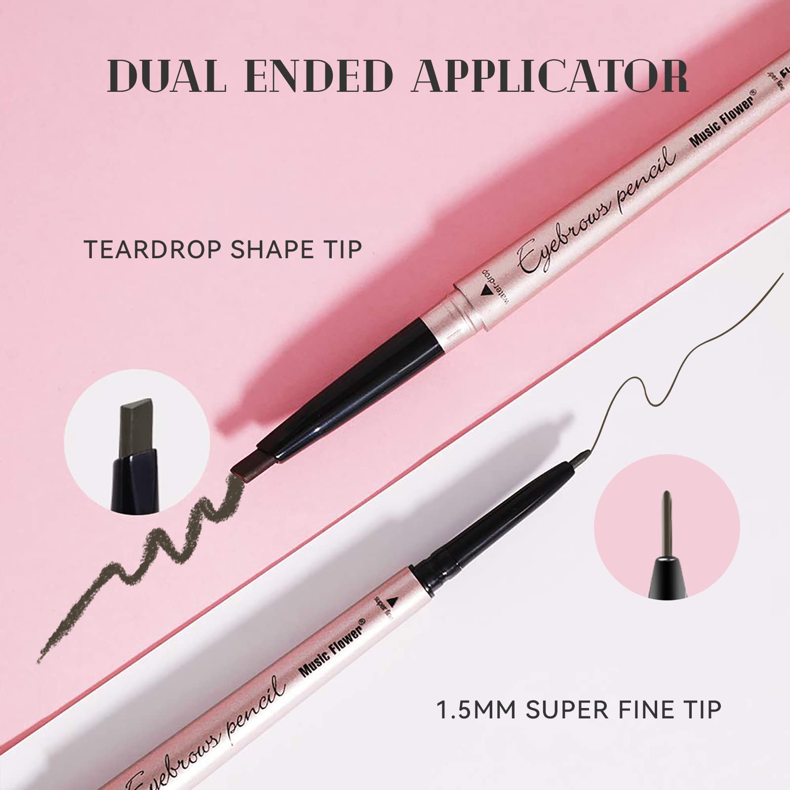 Music Flower Double Ended Eyebrow Pencil, Waterproof Natural Brow Enhancing Pen, Long Lasting Eye Makeup, Pack Of 1, Khaki Brown