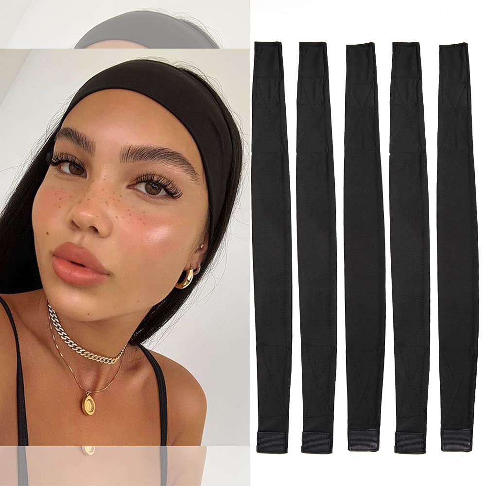 5Pcs Silk Headband Black Headband for Making Wig Silk Elastic Band Adjustable Silk Headband for Headband Wig and Wig Cap