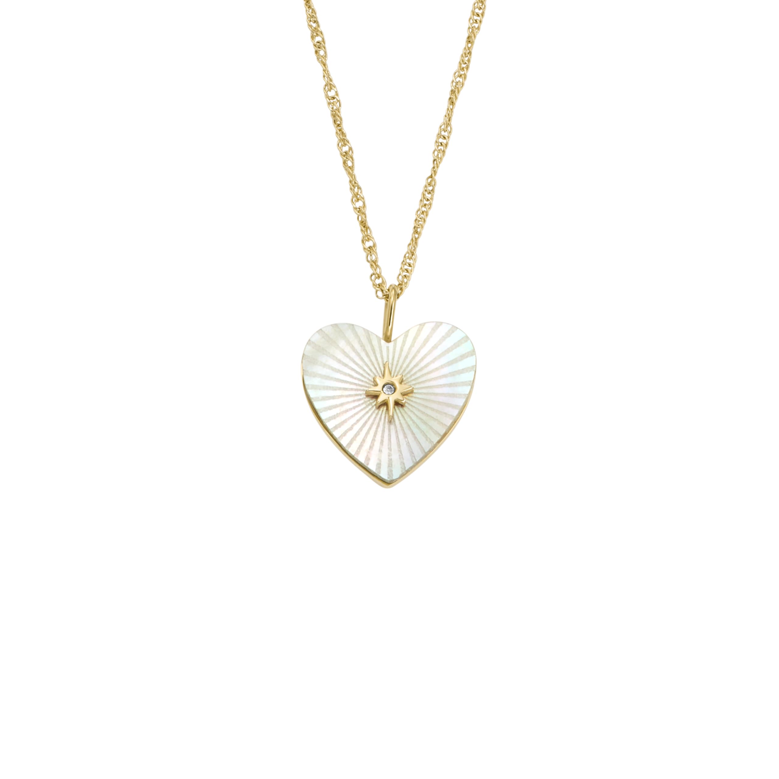 Fossil Womens Radiant Love Stainless Steel Heart Pendant Necklace, Color: Gold/Mother of Pearl (Model: JF04731710)