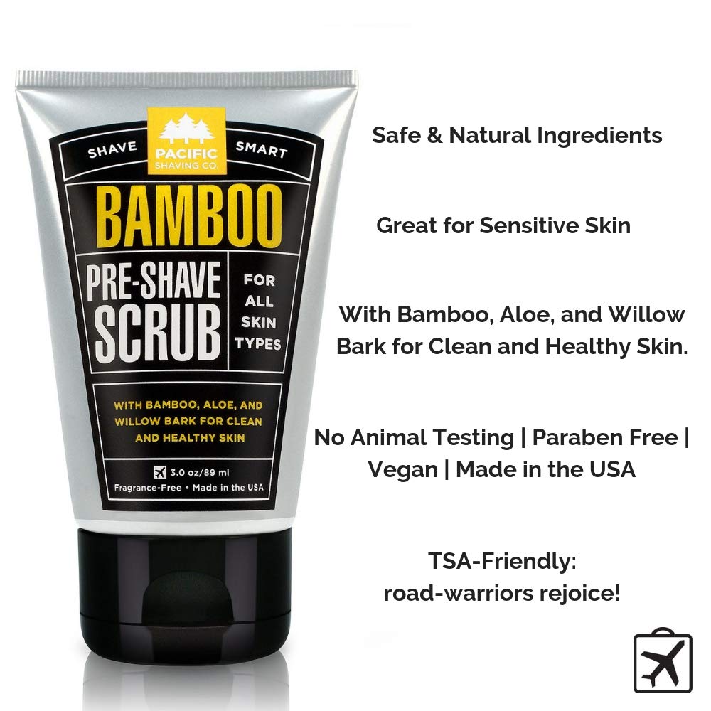 Pacific Shaving Company Bamboo Pre-Shave Scrub - With Bamboo, Aloe & Willow Bark,Exfoliates,Soothes & Moisturizes Skin,Helps Con
