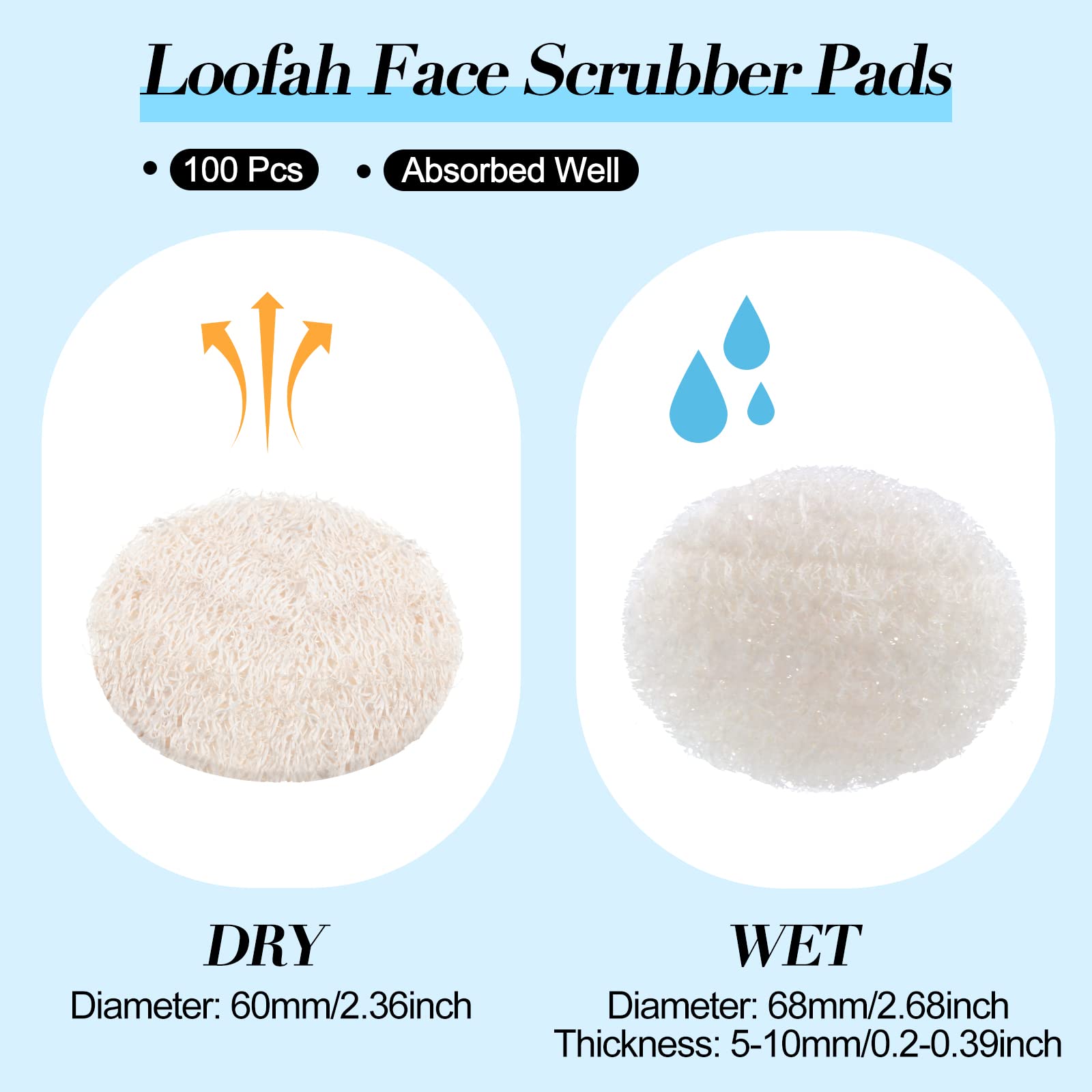 Bokon 100 Pcs Loofah Exfoliating Face Pads 2.36 Inches Round Natural Loofah Sponge Loofah Body Face Scrubber Remove Dead Skin Fa