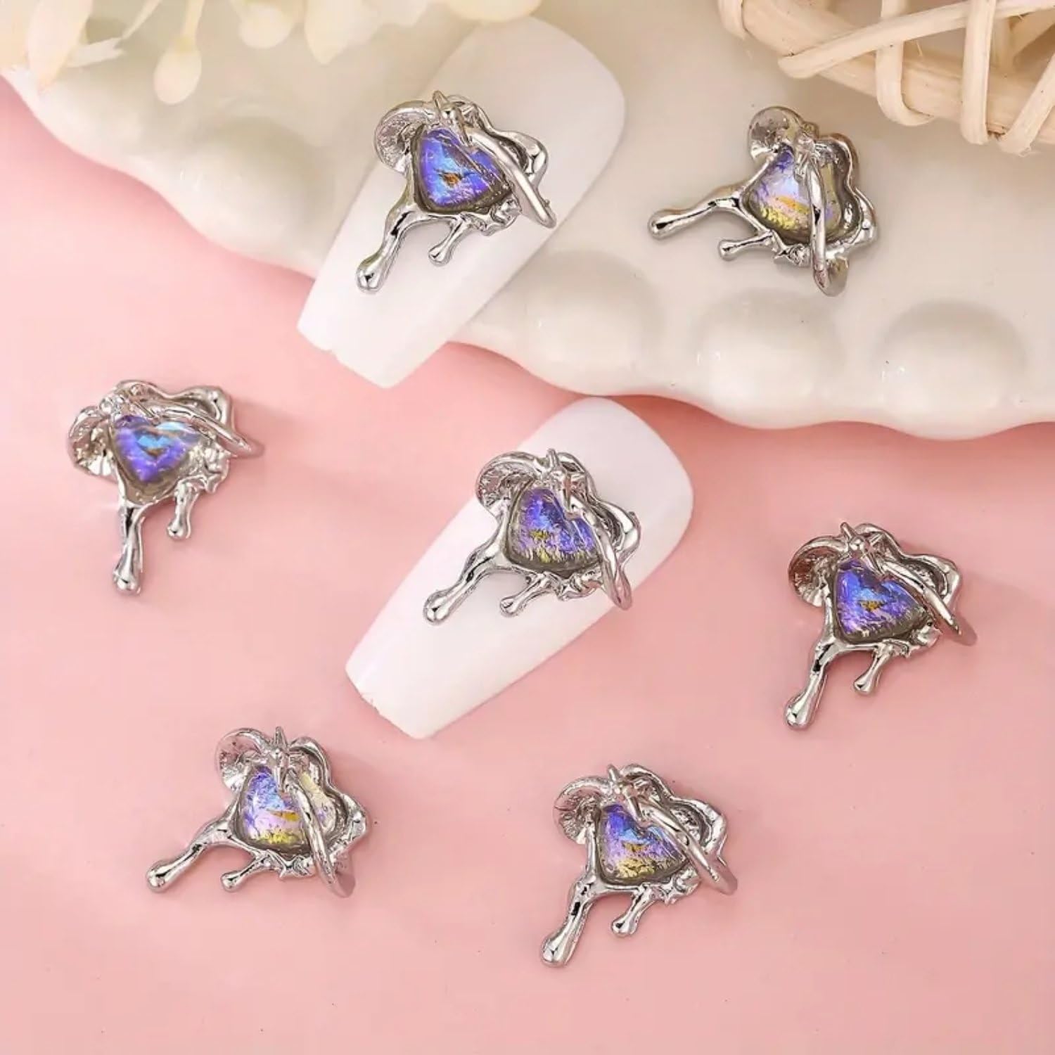 ZJHGDR Heart Nail Charms 3D Metal Alloy Heart Nail Art Rhinestones Blue Heart Nail Gems Valentine's Day Nail Crystal Shiny Heart