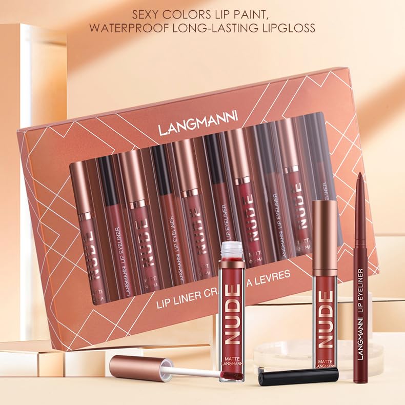 Bonnie Choice 12Pcs Matte Liquid Lipstick + Lip Liner Pens Set, 6 Matte Lipstick With 6 Matching Smooth Lipliner Waterproof Long